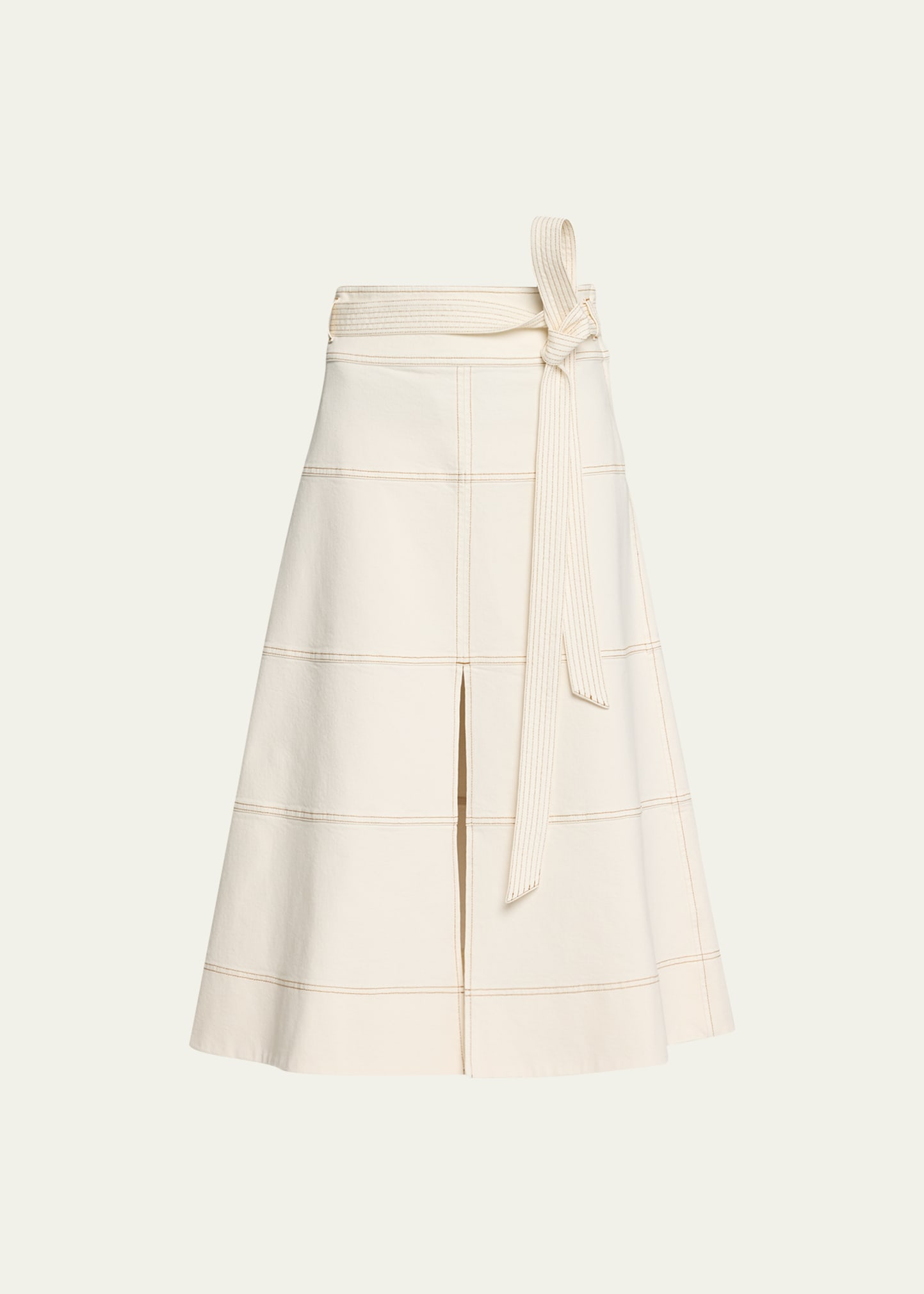 Tanya Taylor Hudson High-waist Belted Denim Midi Skirt In Chalk