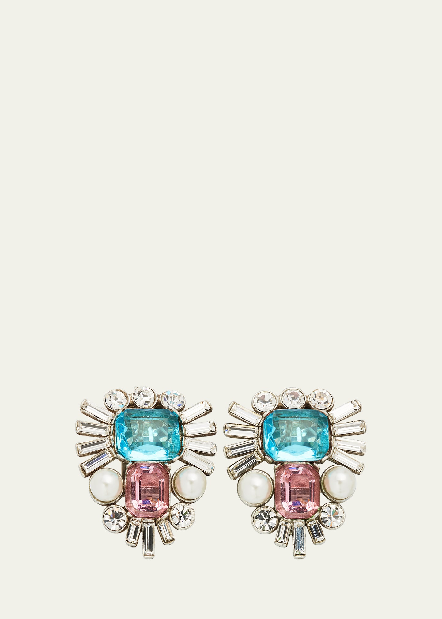 Clip-On Earrings with Crystals and Pearly Stones