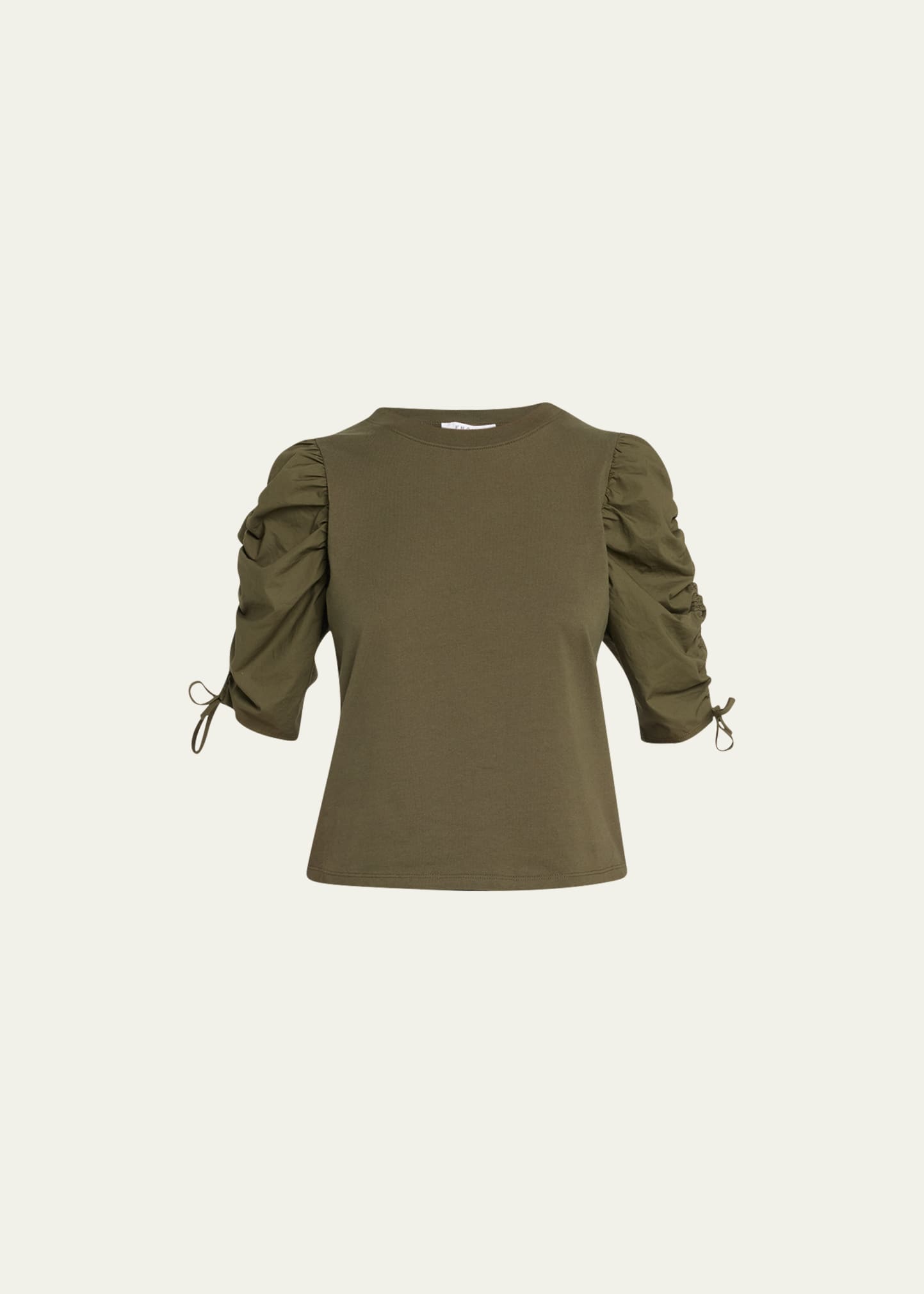 Frame Ruched Tie Sleeve Tee In Fatigue