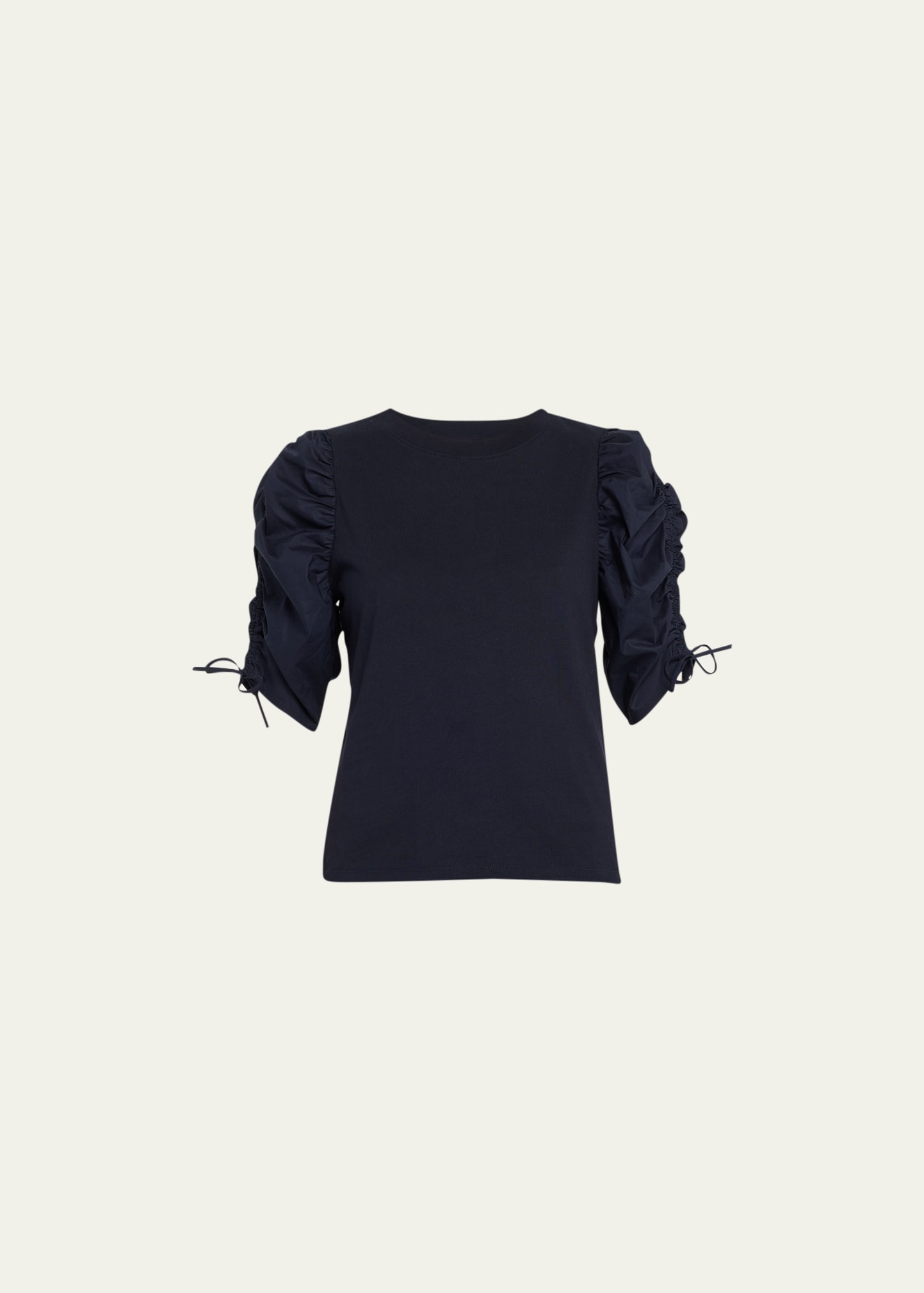 Frame Ruched-sleeve Tee In Navy