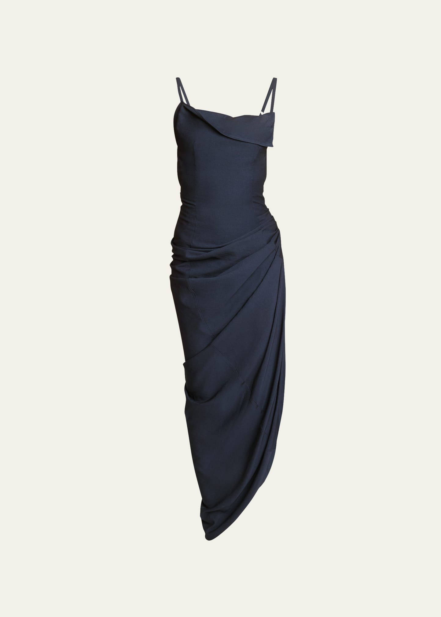 Jacquemus La Robe Saudade Longue Ruched Maxi Dress In Dark Navy