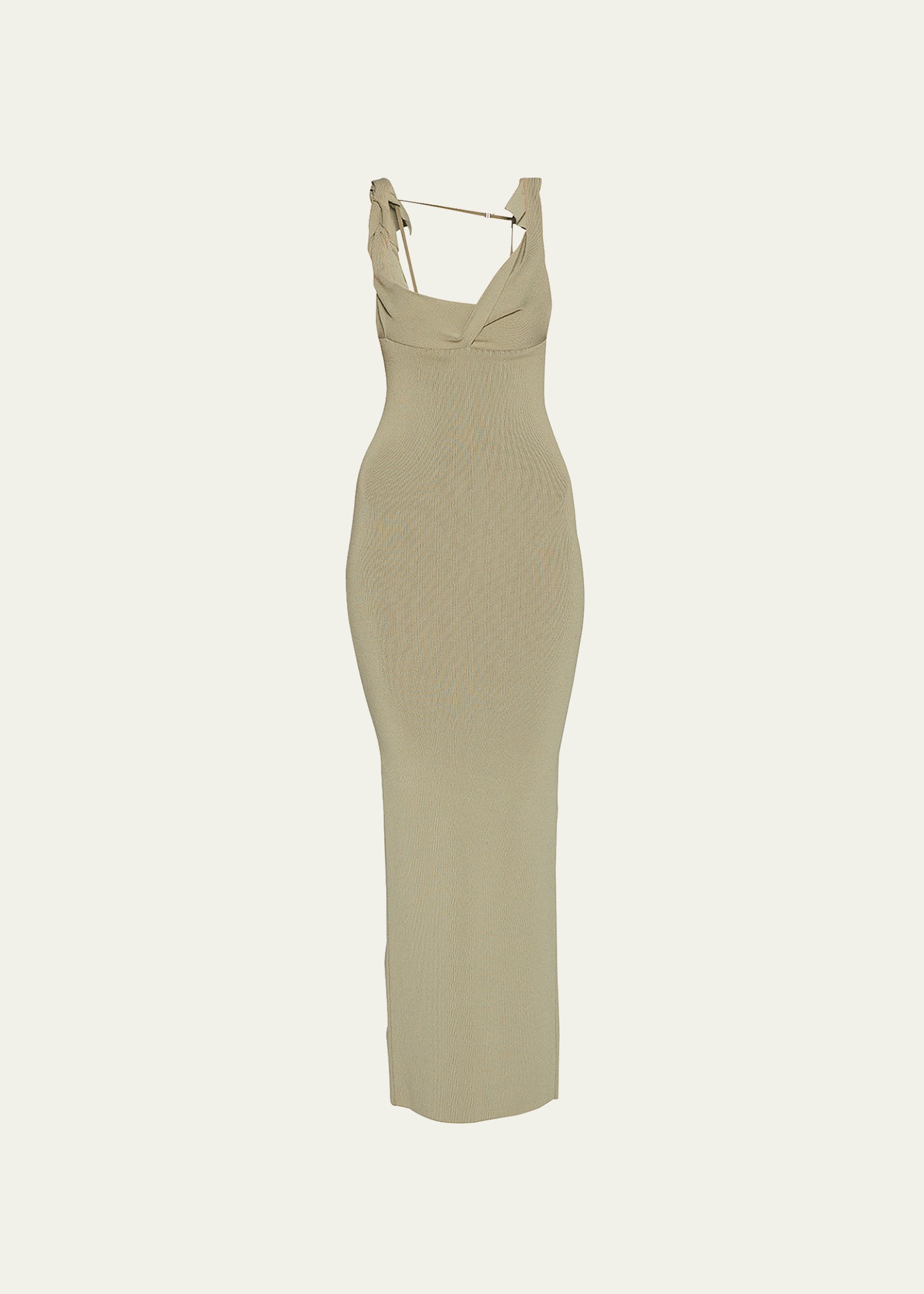 Jacquemus La Robe Malle Alca Ribbed Maxi Dress In Khaki