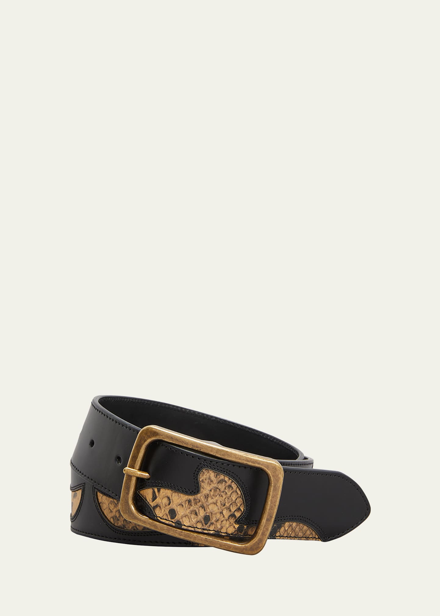 Dries Van Noten Men's Snake-print Mixed Leather Belt In Black | ModeSens