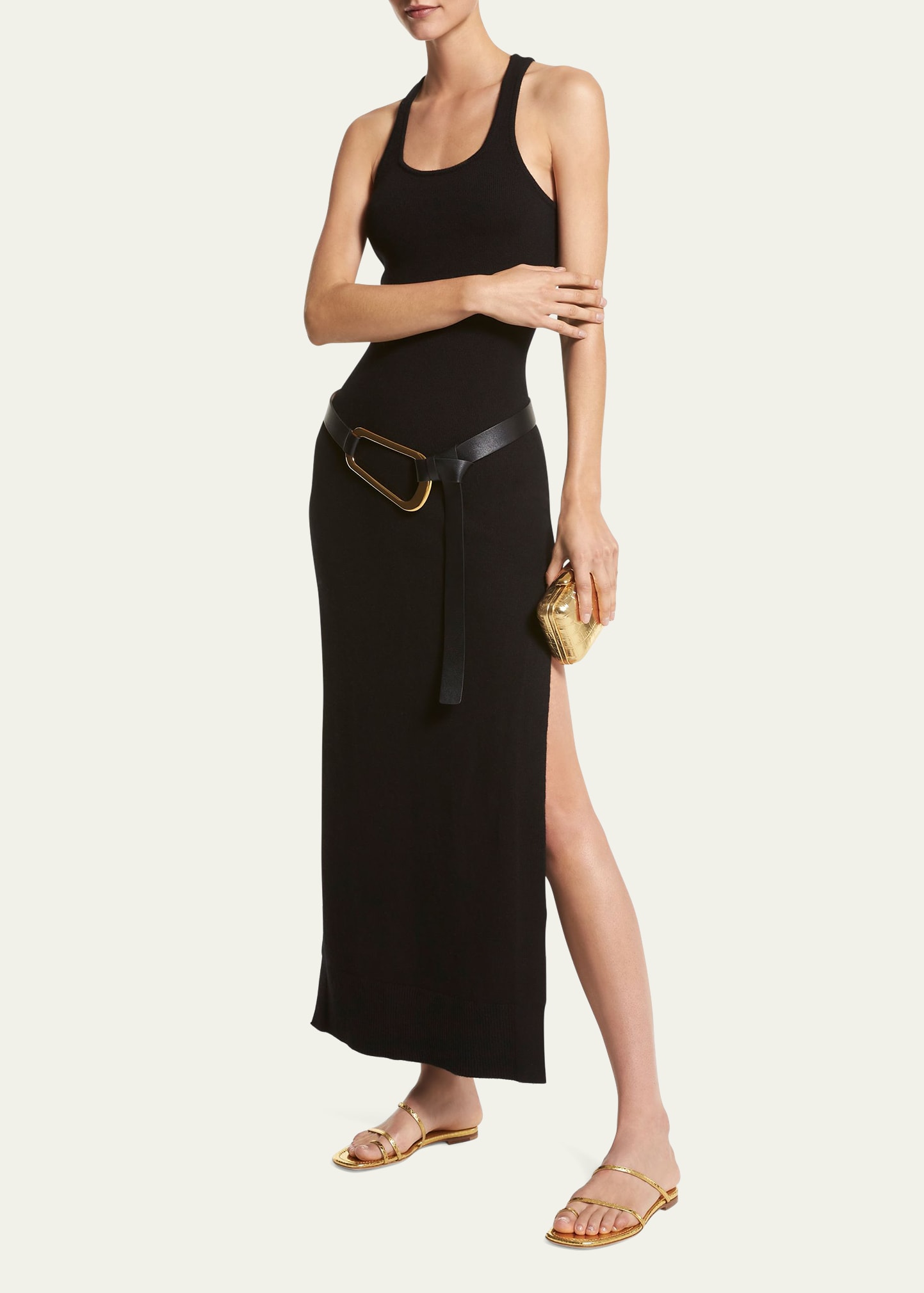 Michael Kors Tank Cashmere Maxi Dress With Side Slit In Palm