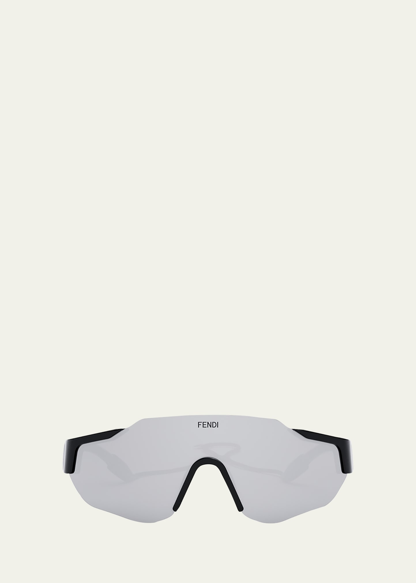 Fendi Men's Rimless Nylon Wrap Sunglasses With Lanyard In Shiny Black Smoke