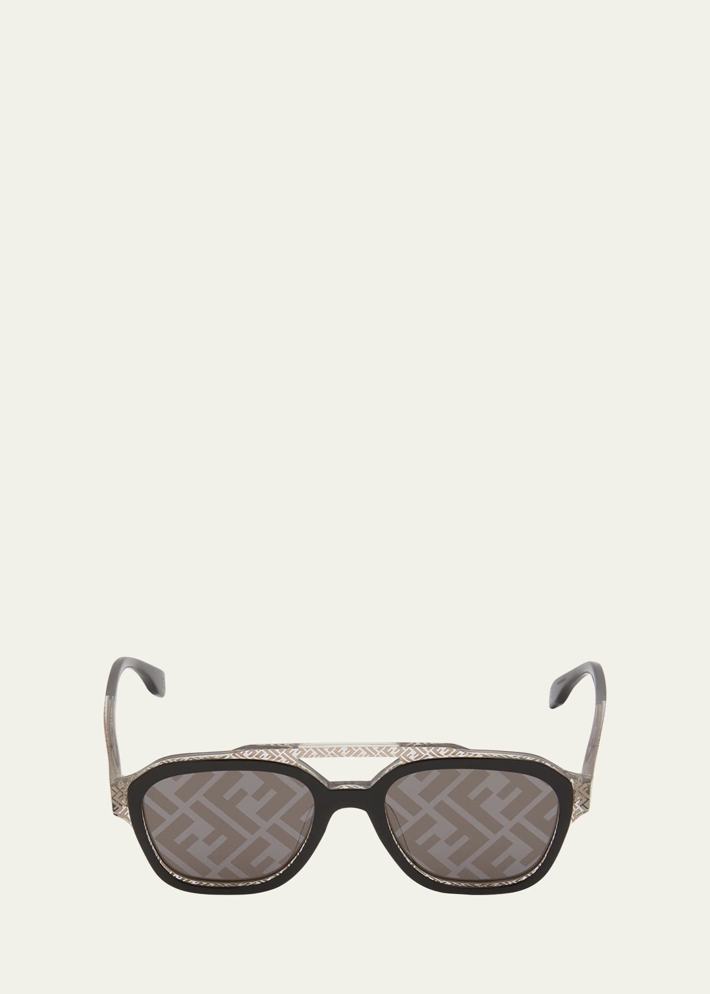 Shop Fendi Men's Monogram Acetate Double-bridge Sunglasses In Grey Other Smoke