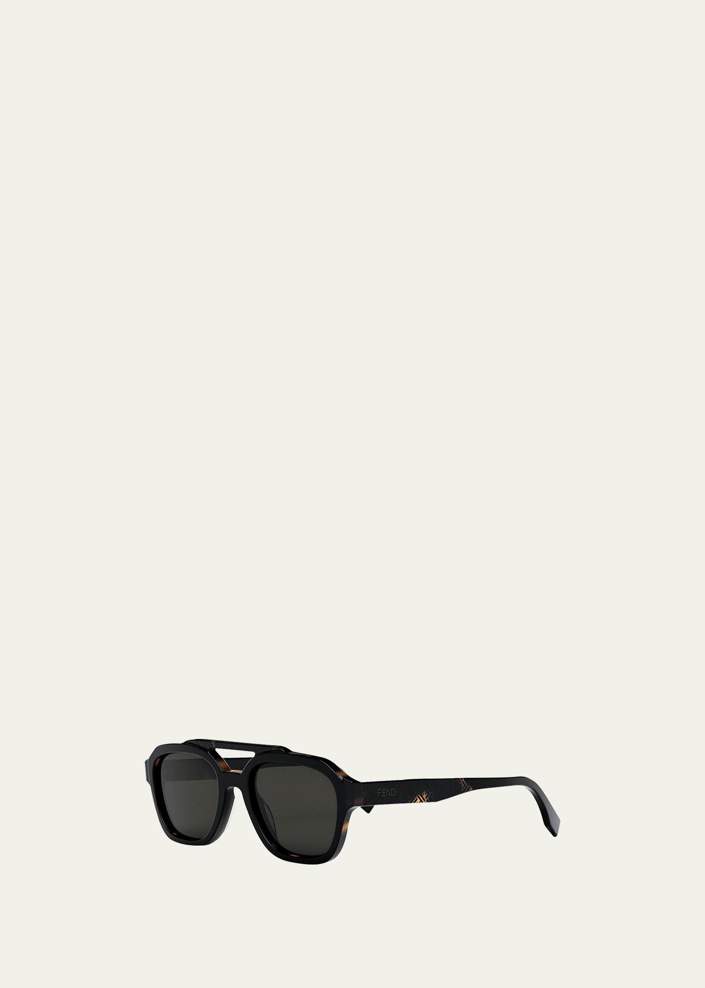Fendi Men's Monogram Acetate Double-bridge Sunglasses In Shiny Black Smoke