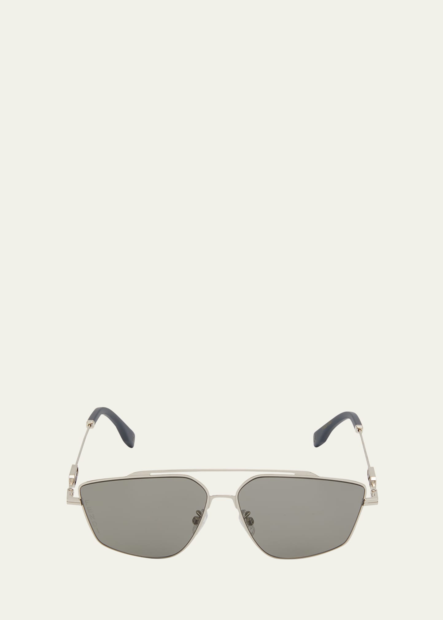 Fendi Men's O'Clock Metal Double-Bridge Aviator Sunglasses