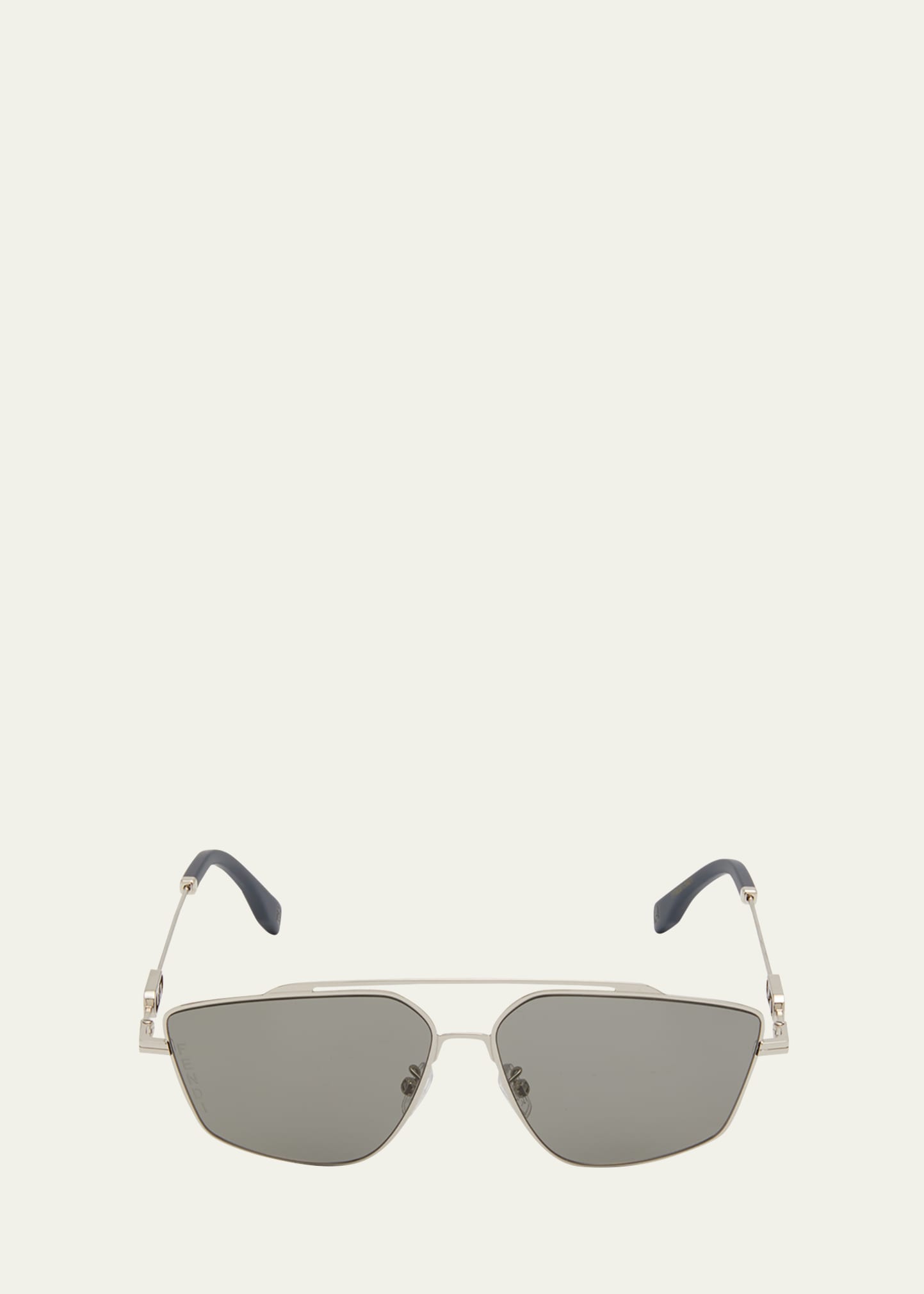 Fendi Men's O'clock Metal Double-bridge Aviator Sunglasses In Shiny Dark Ruthen