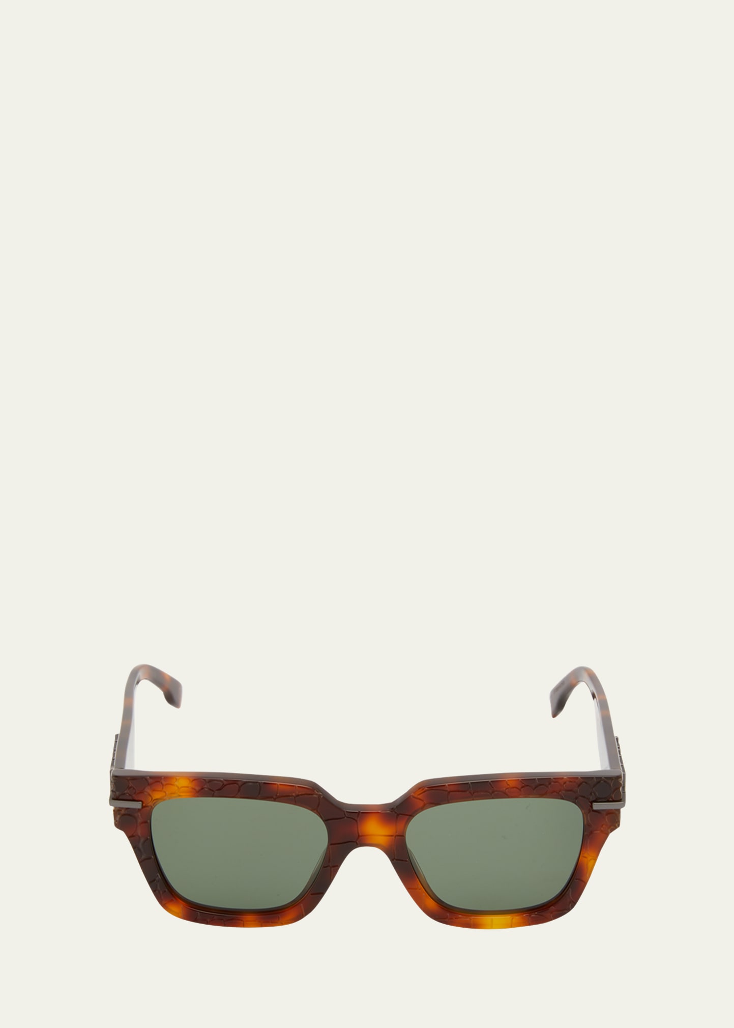 Fendi Men's Tonal Logo Acetate Square Sunglasses In Dark Havana Green