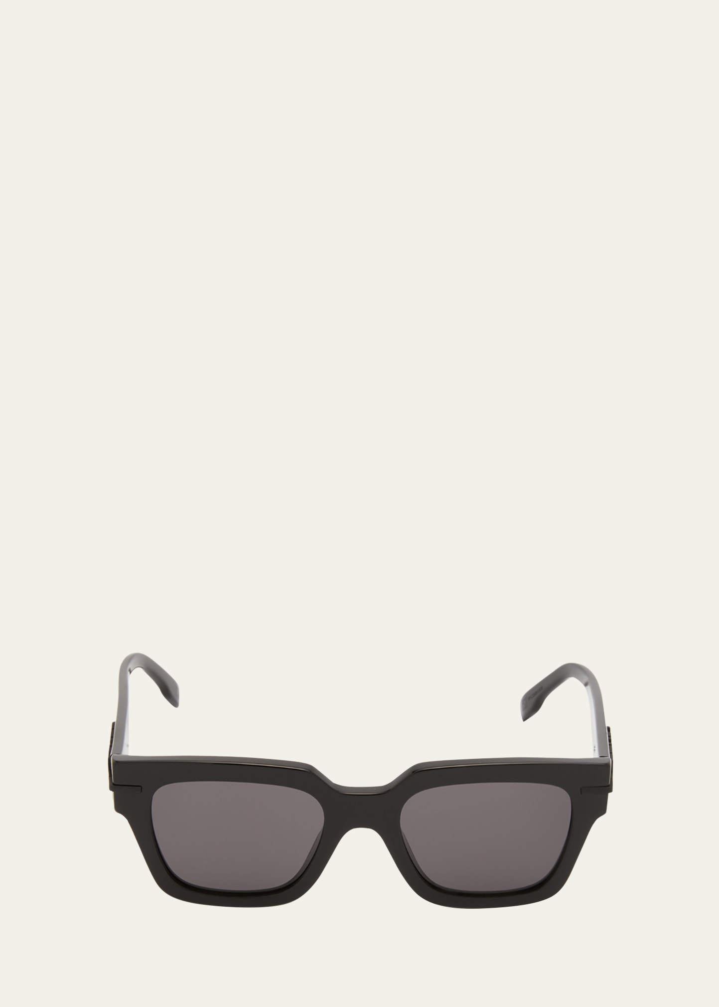 Shop Fendi Men's Tonal Logo Acetate Square Sunglasses In Shiny Black Smoke