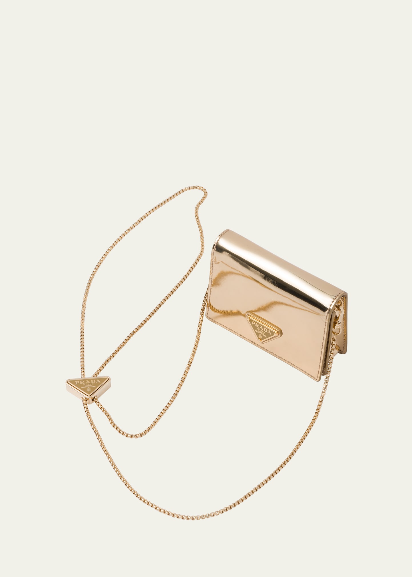Prada Metallic Brushed Leather Card Holder With Strap In F0522 Platino