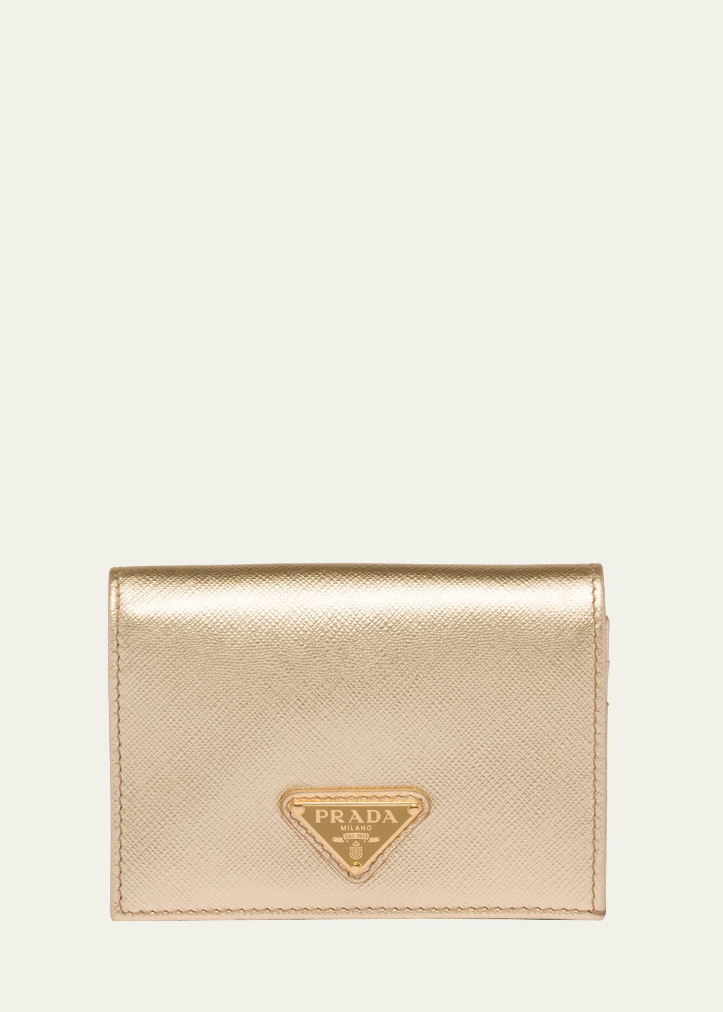 Prada Triangle Bifold Metallic Leather Wallet In F0522 Platino