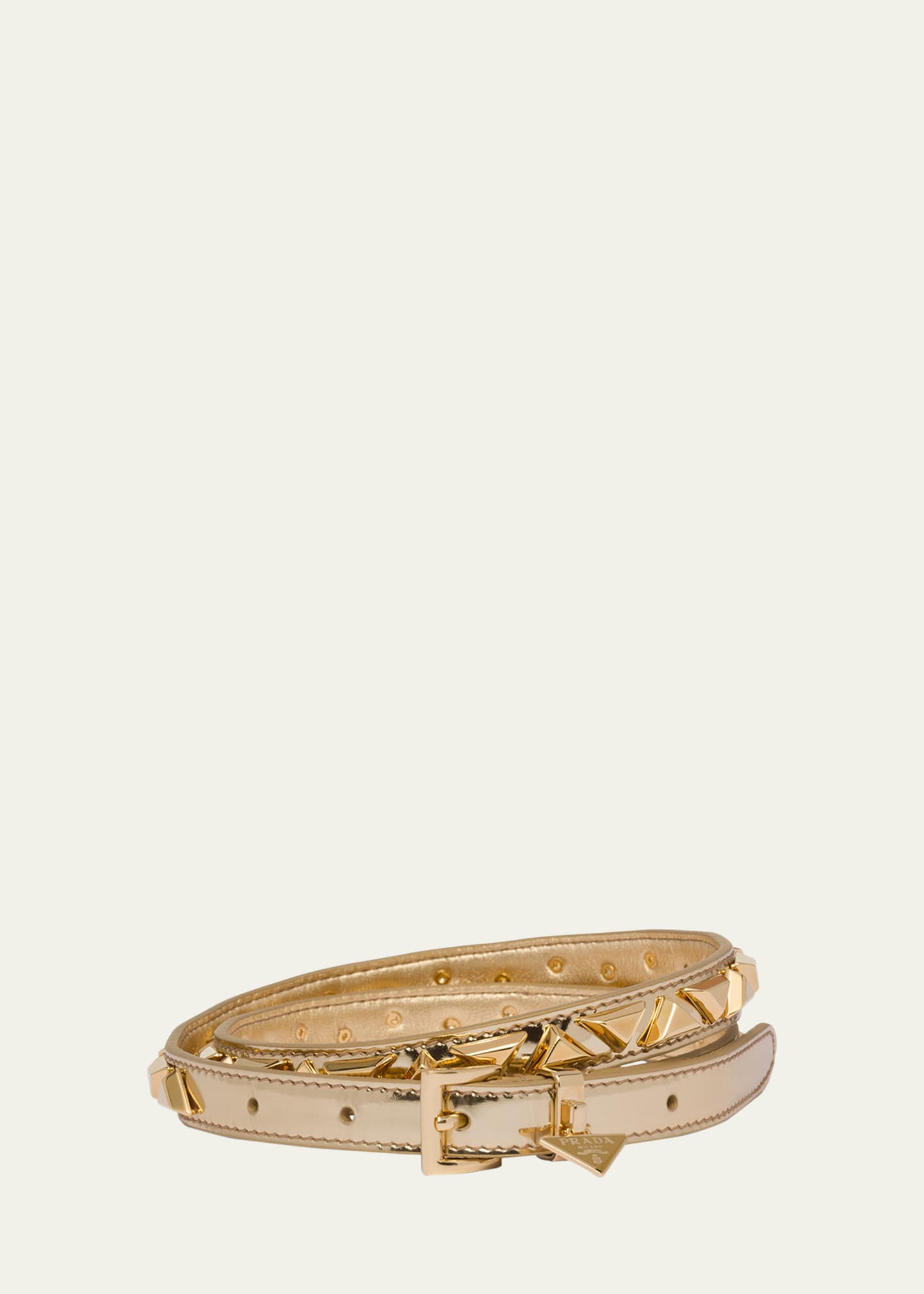 PRADA TRIANGLE METALLIC LEATHER SKINNY BELT 