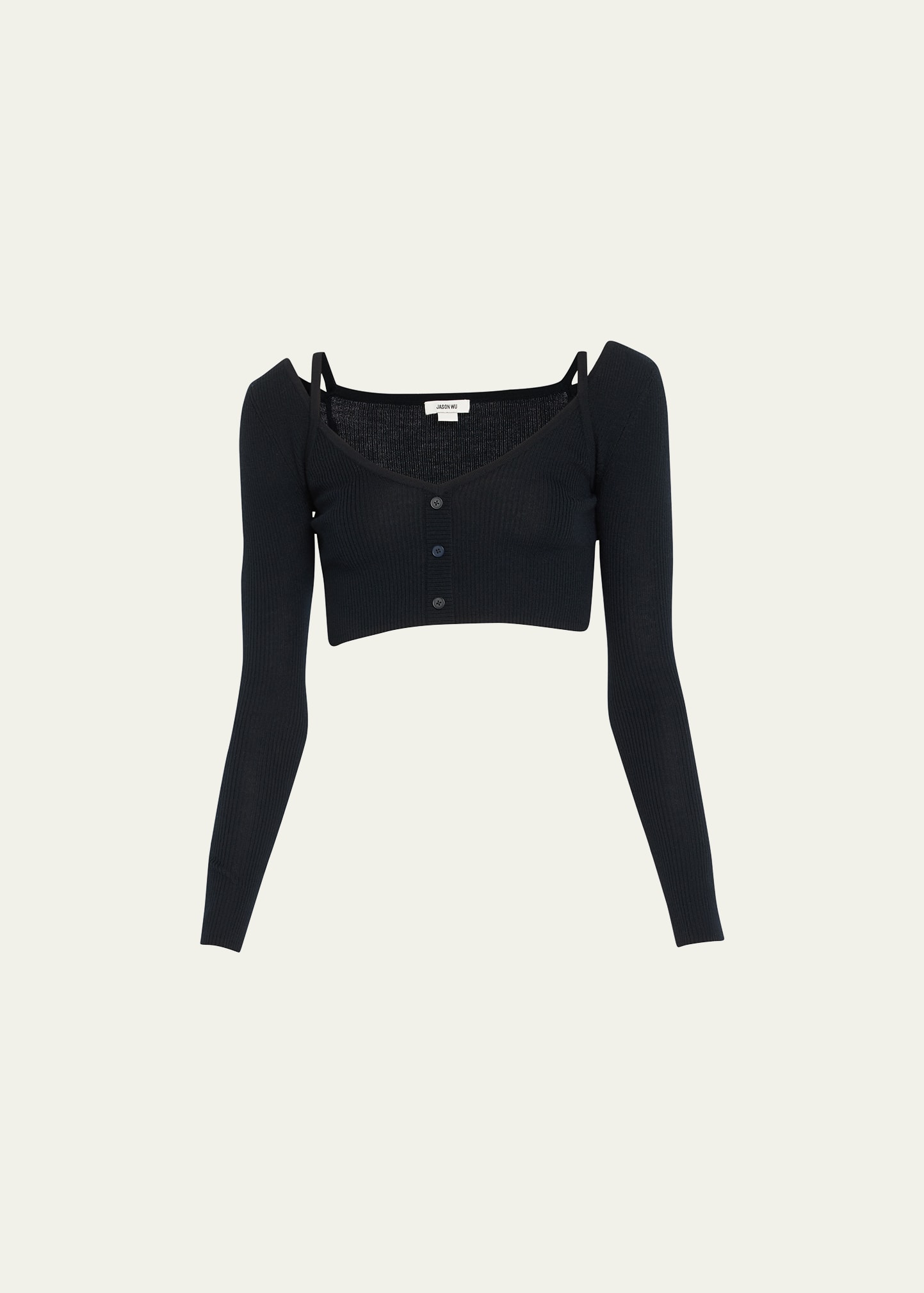 Jason Wu Ribbed Cold-shoulder Crop Top In Black