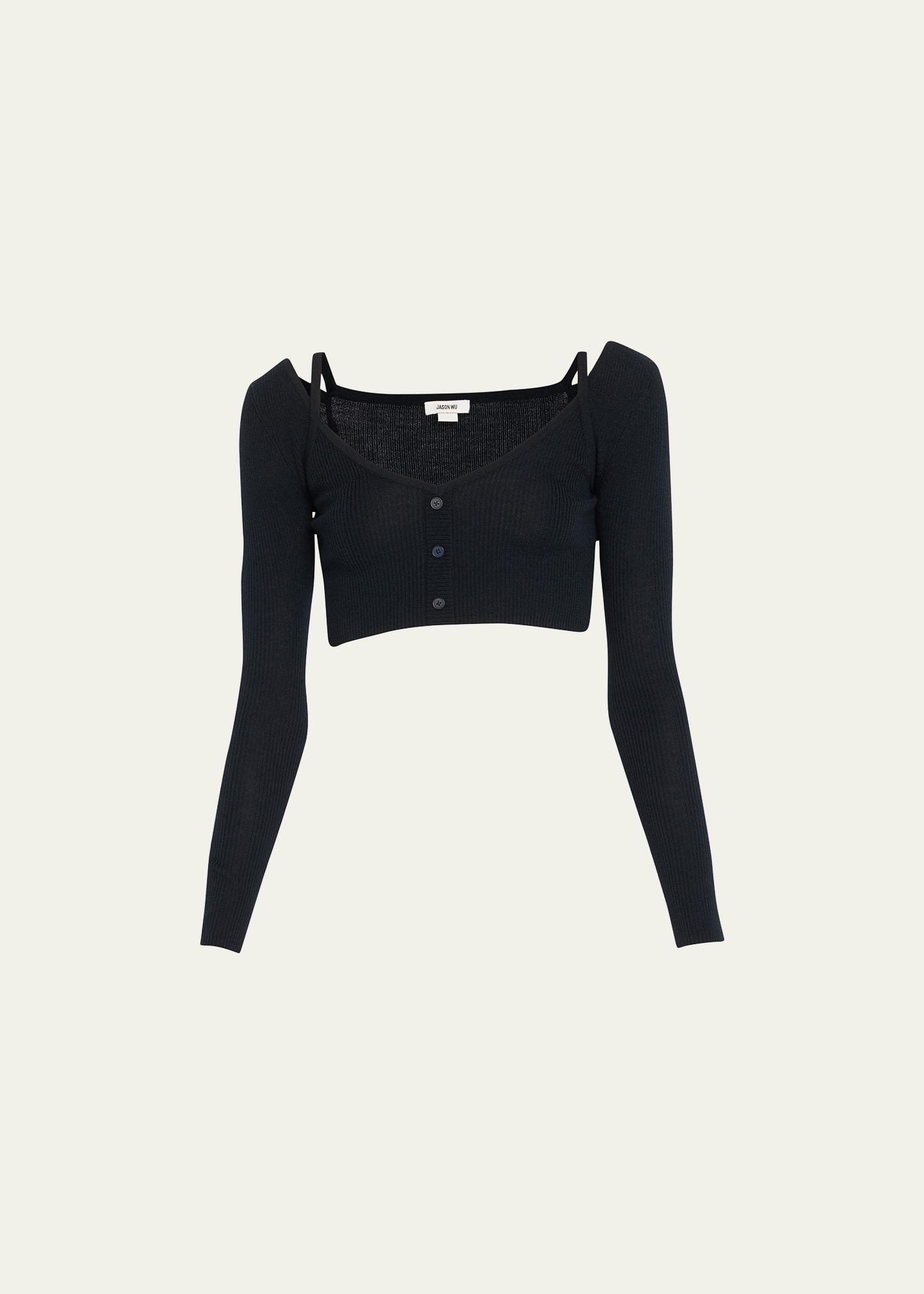 JASON WU RIBBED COLD-SHOULDER CROP TOP