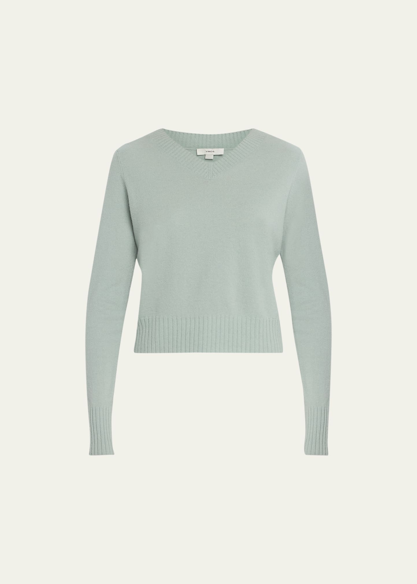 Vince Cropped Wool-blend V-neck Pullover Sweater In Sea Mist