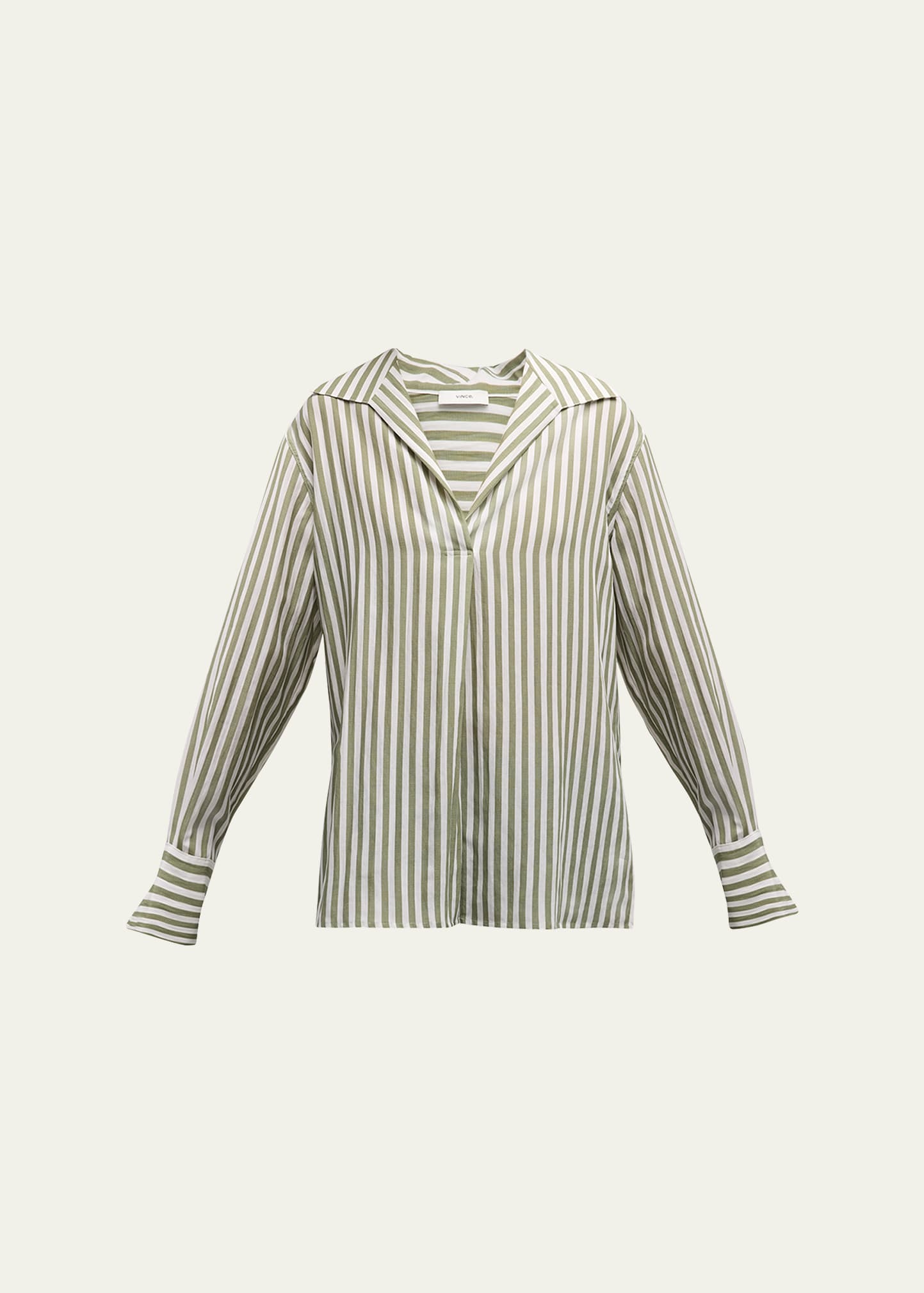 Vince Coast Stripe Shaped-collar Pullover Shirt In Sea Fern/optic Wh