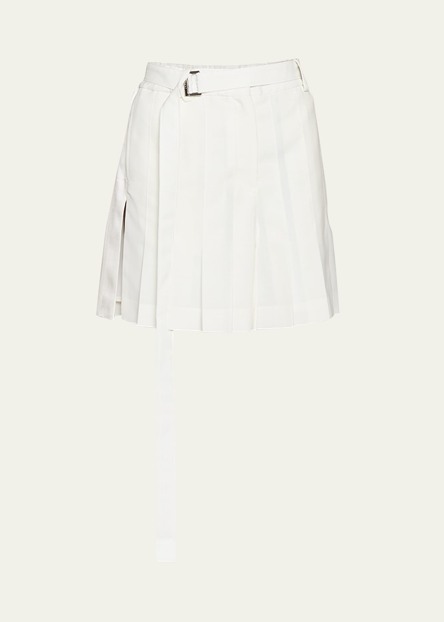 Sacai Pleated Belted Mini Shorts In Weiss | ModeSens