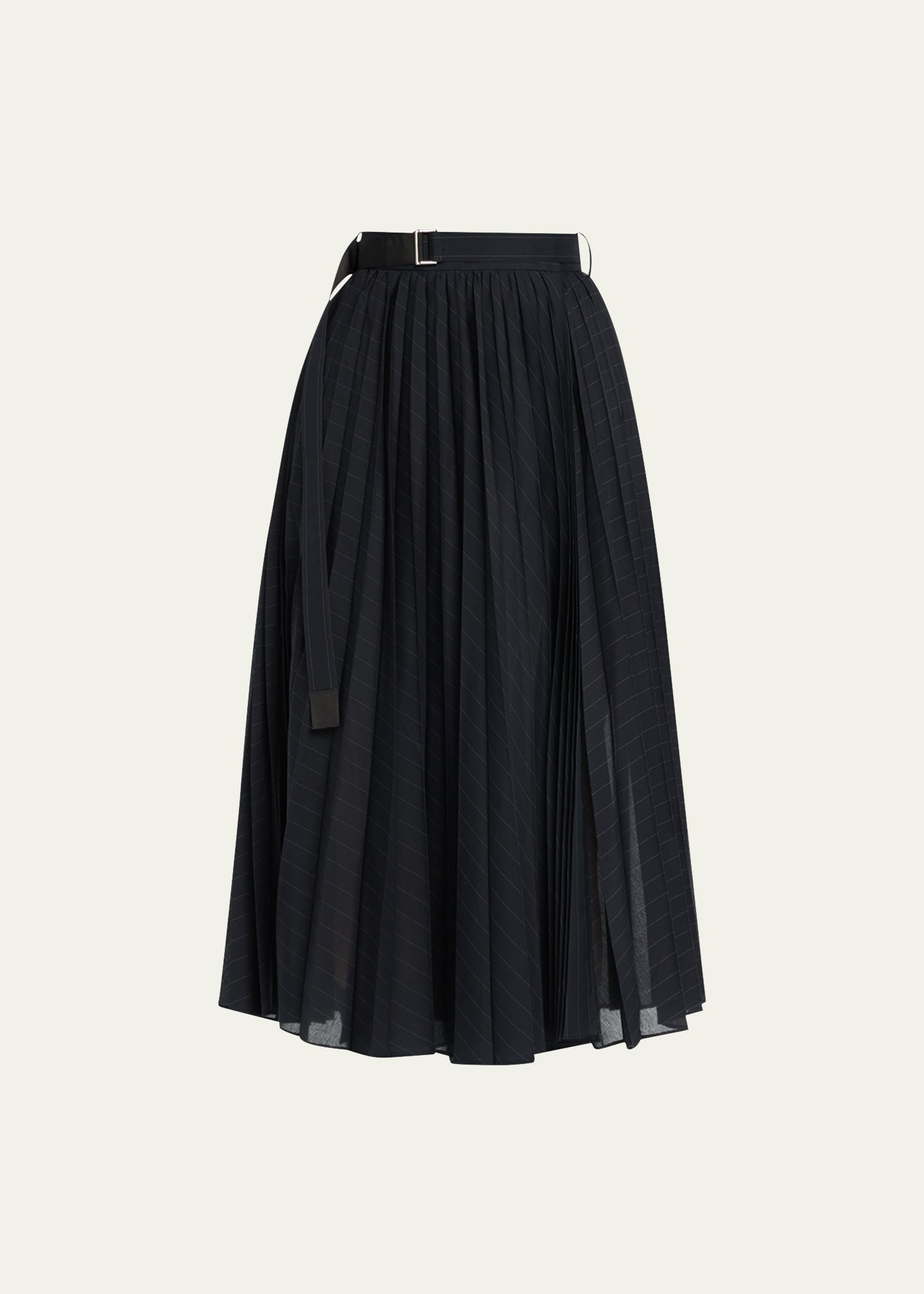 Sacai Navy Pleated Midi Skirt In Navy