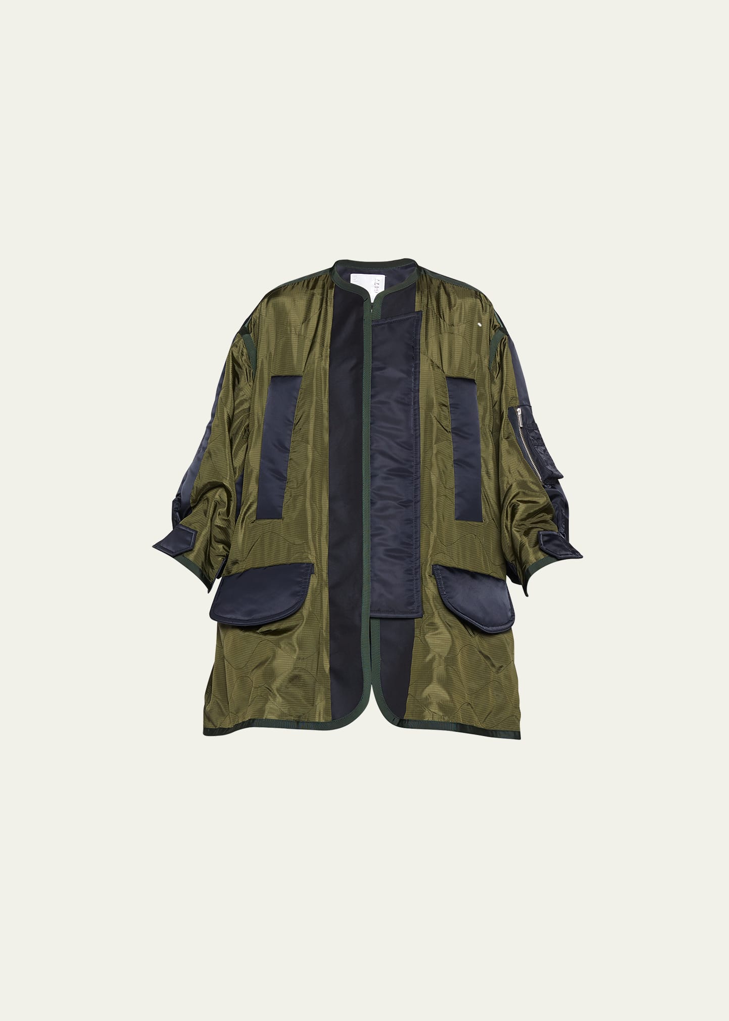 Sacai Two-tone Quilted Oversized Coat In Khaki | ModeSens