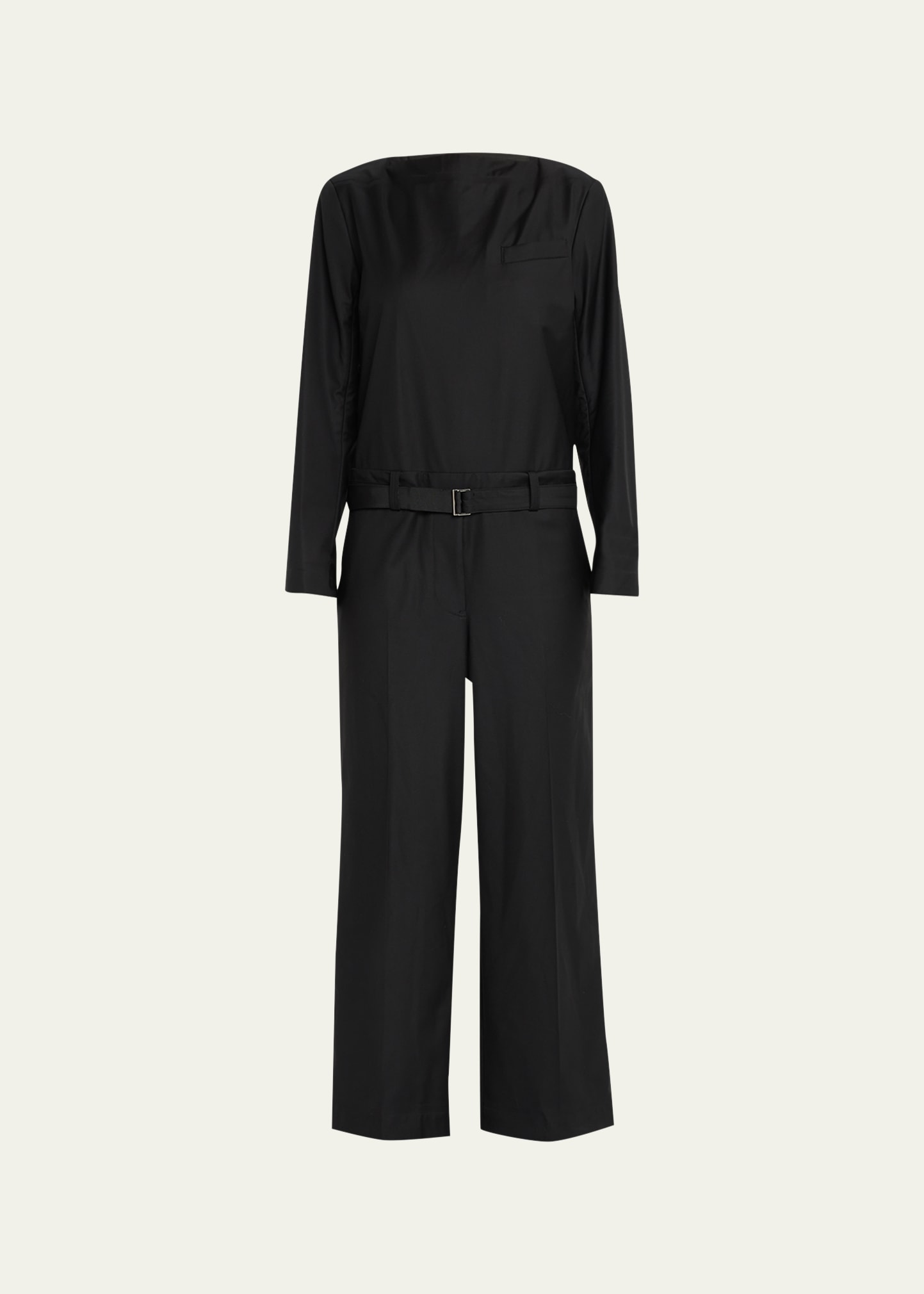 Wool Suiting Jumpsuit with Belted Waist