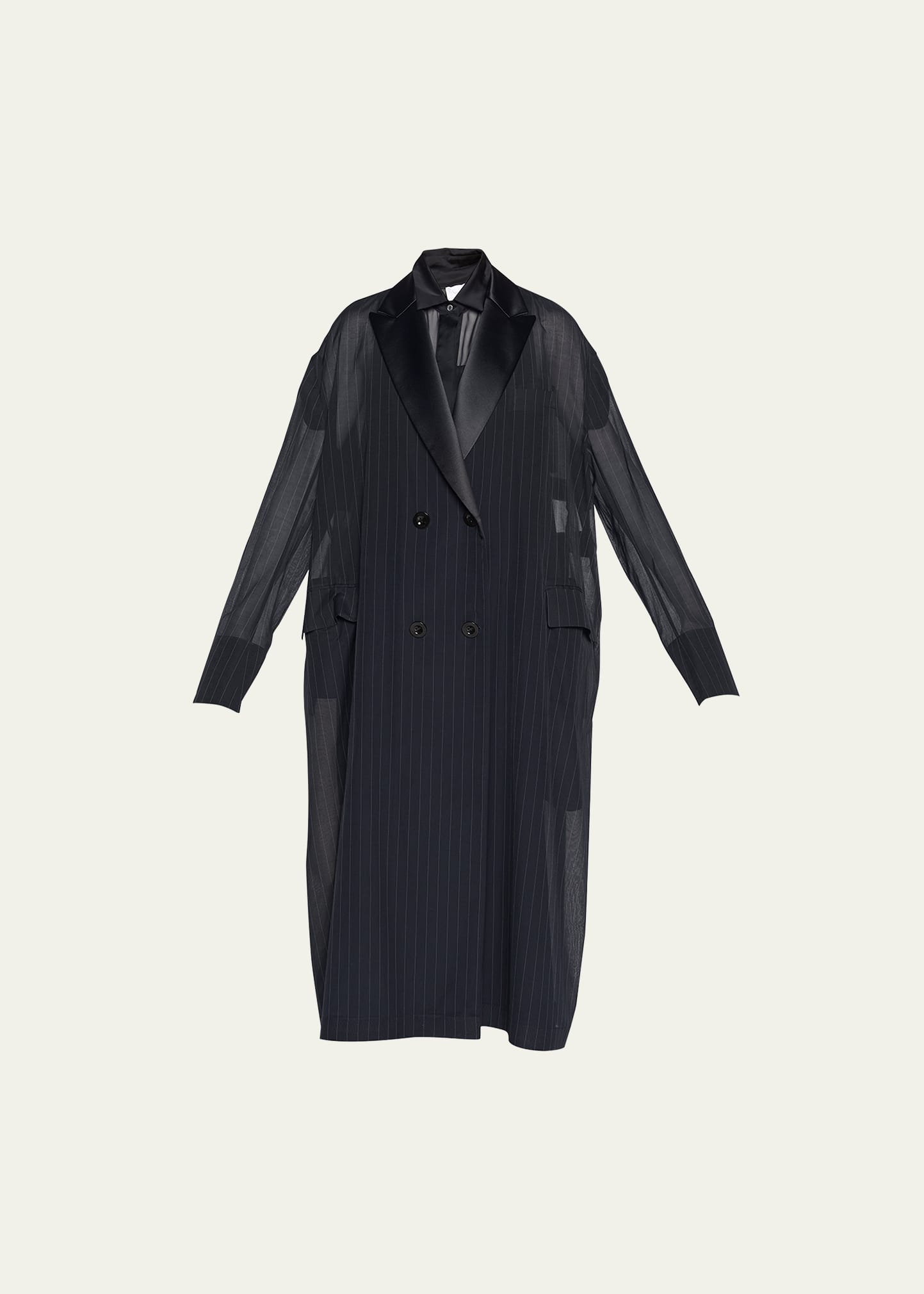 Long Stripe Pleated Suiting Coat
