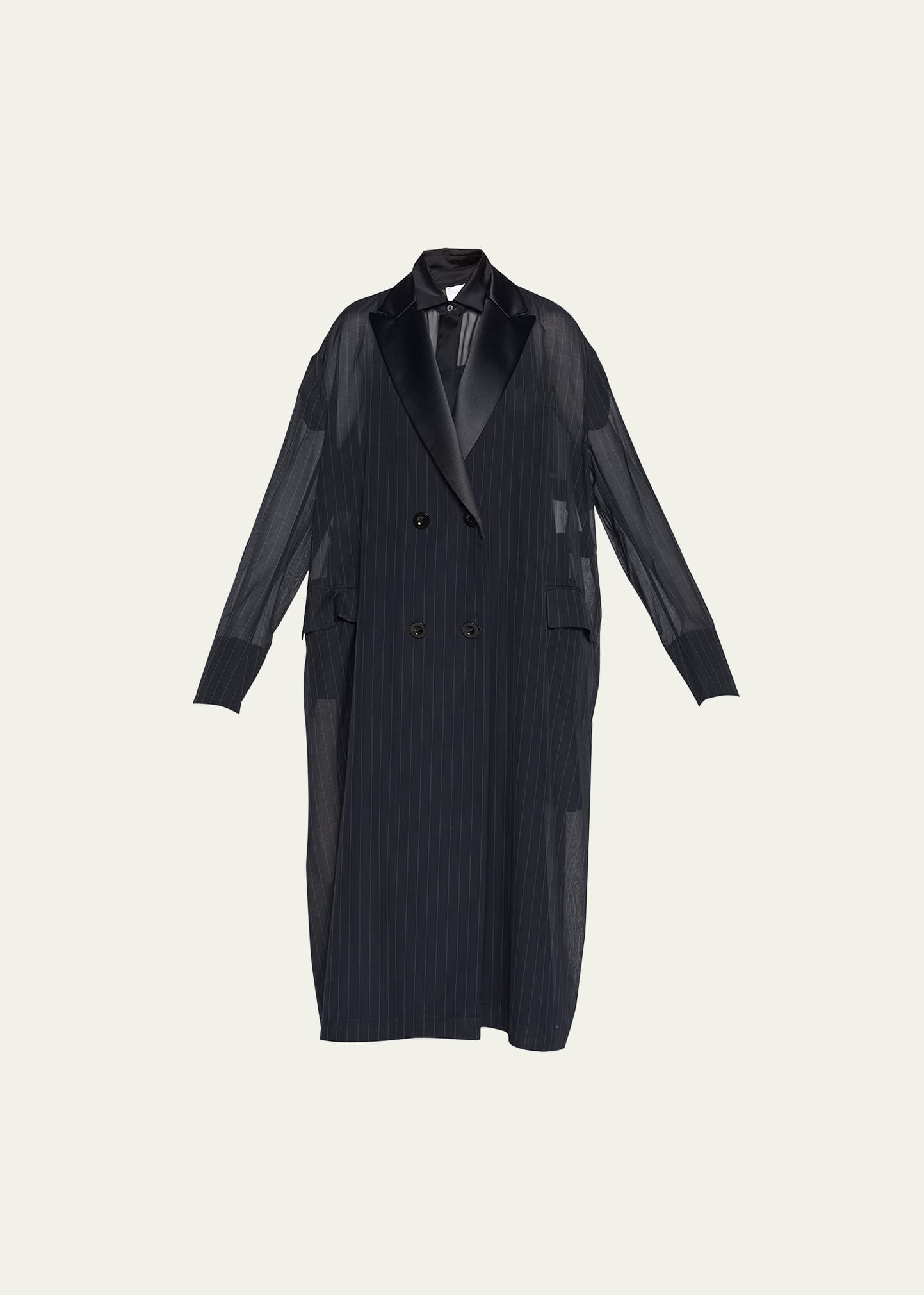 Sacai Long Stripe Pleated Suiting Coat In Navy