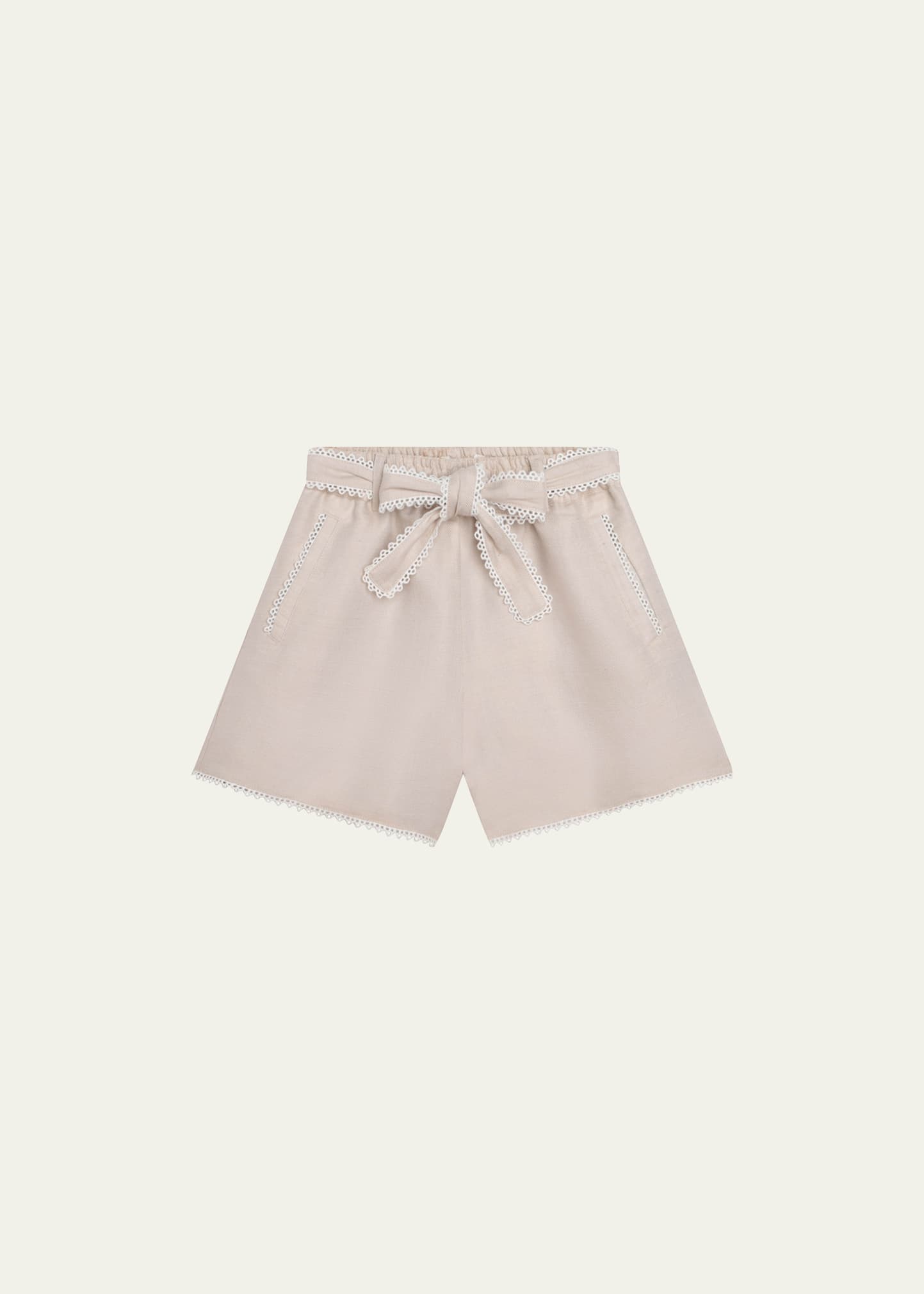 CHLOÉ GIRL'S SCALLOPED TRIM LINEN SHORTS