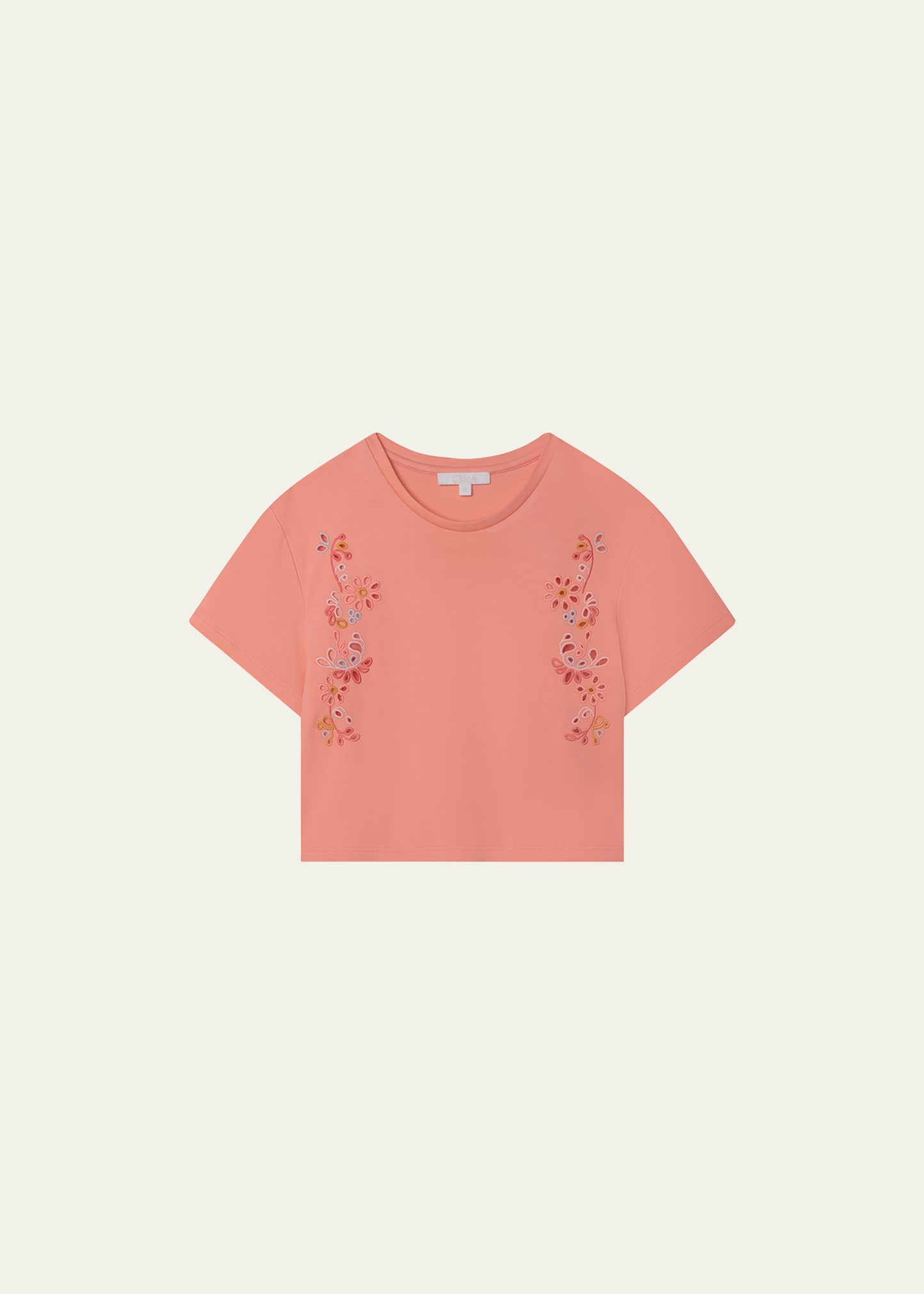 CHLOÉ GIRL'S FLORAL-EMBROIDERED CROPPED T-SHIRT
