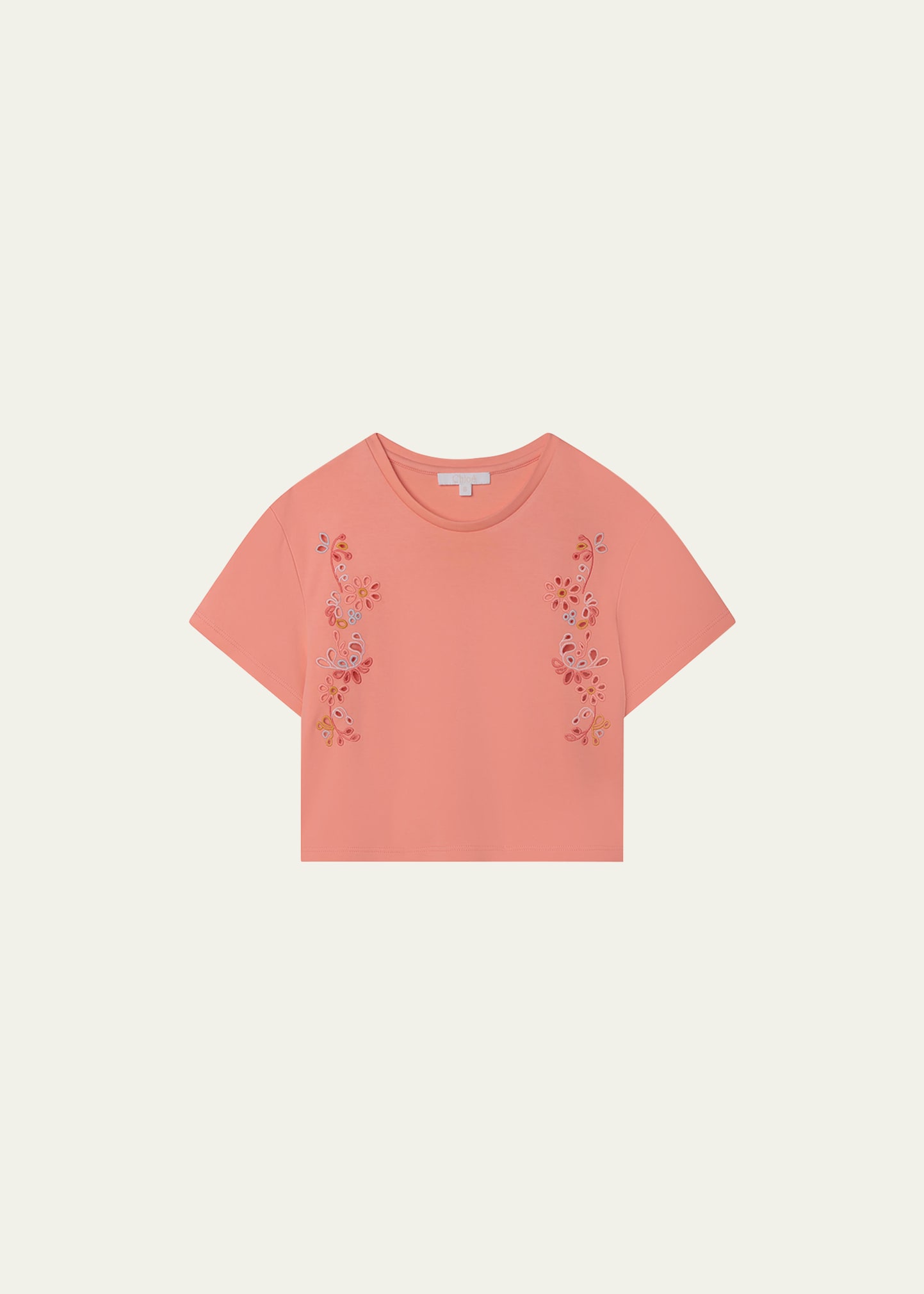 Girl's Floral-Embroidered Cropped T-Shirt, Size 4-6