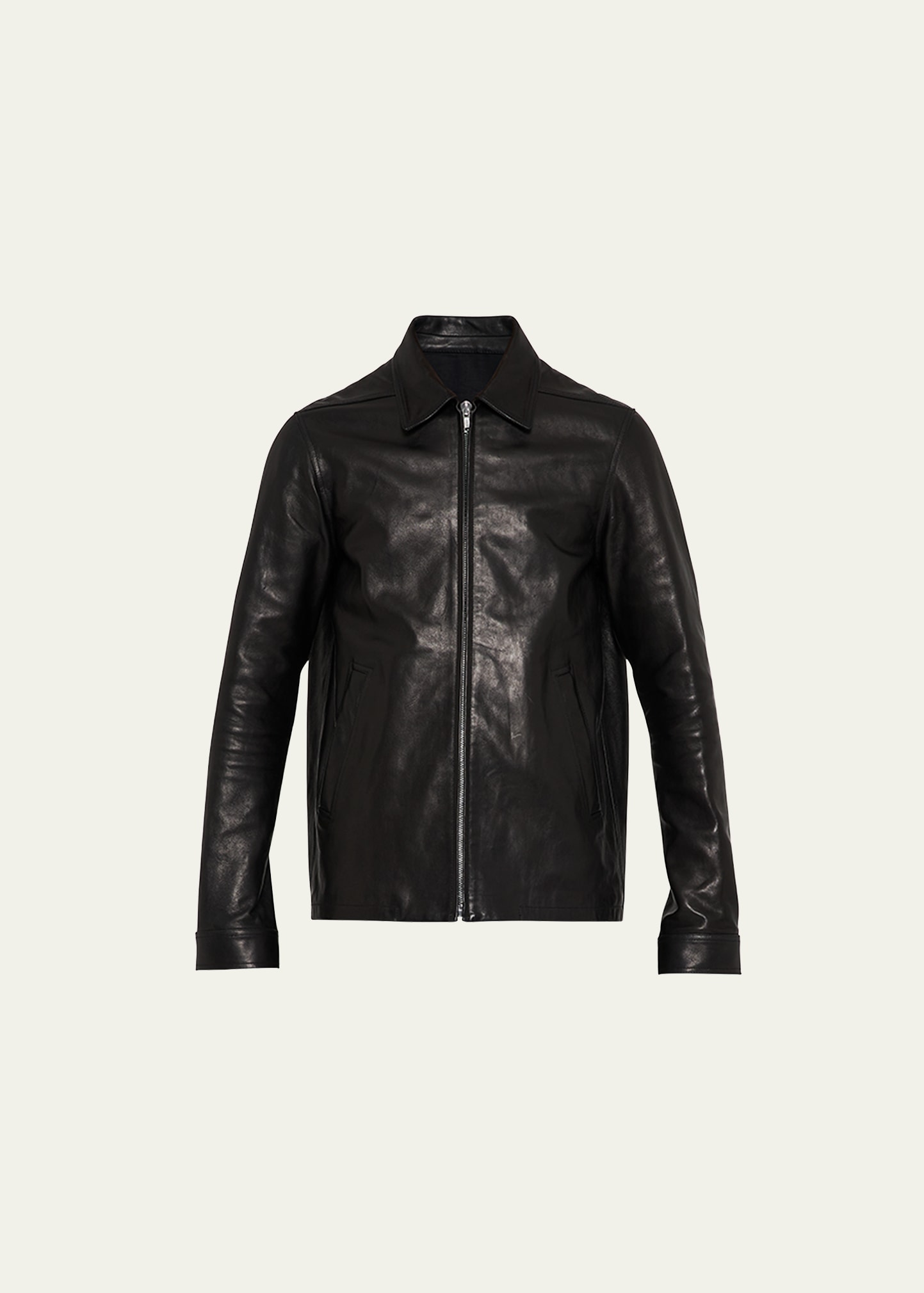 Rick Owens Calf Leather Bauhaus Jacket With Classic Collar In Black