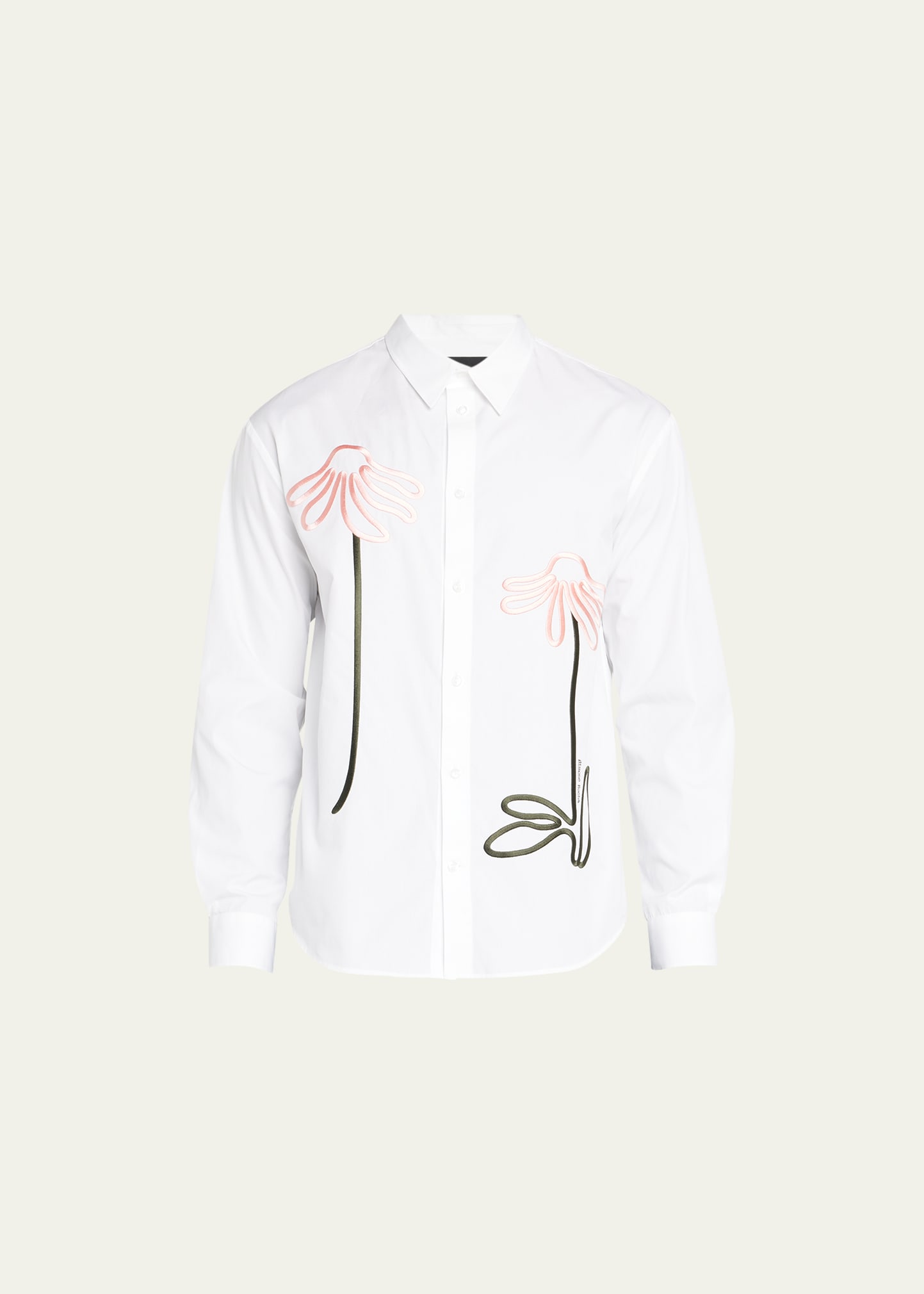 Simone Rocha Men's Poplin Flower Embroidered Sport Shirt
