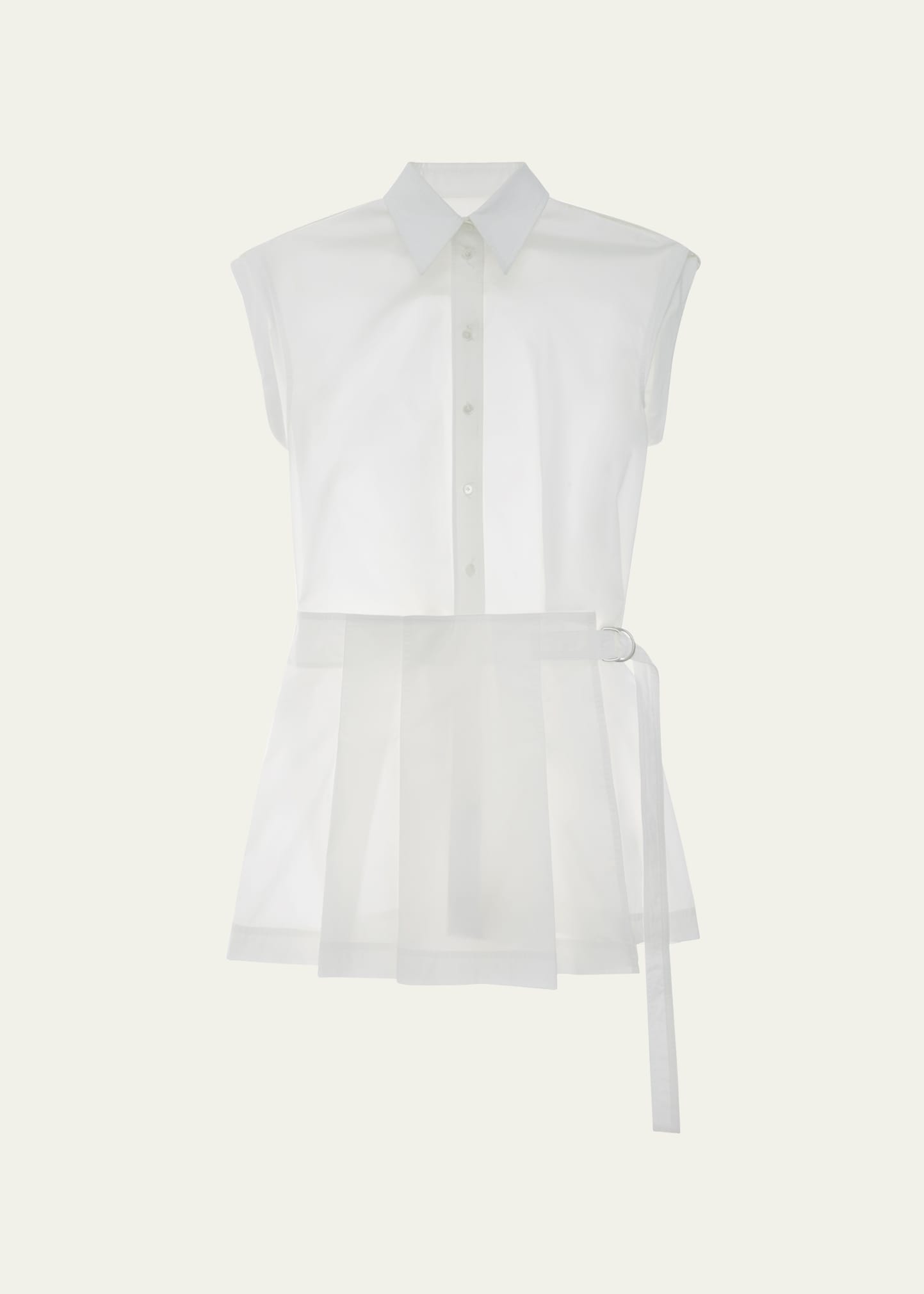 Helmut Lang Pleated Mini Shirtdress In Optic Wht