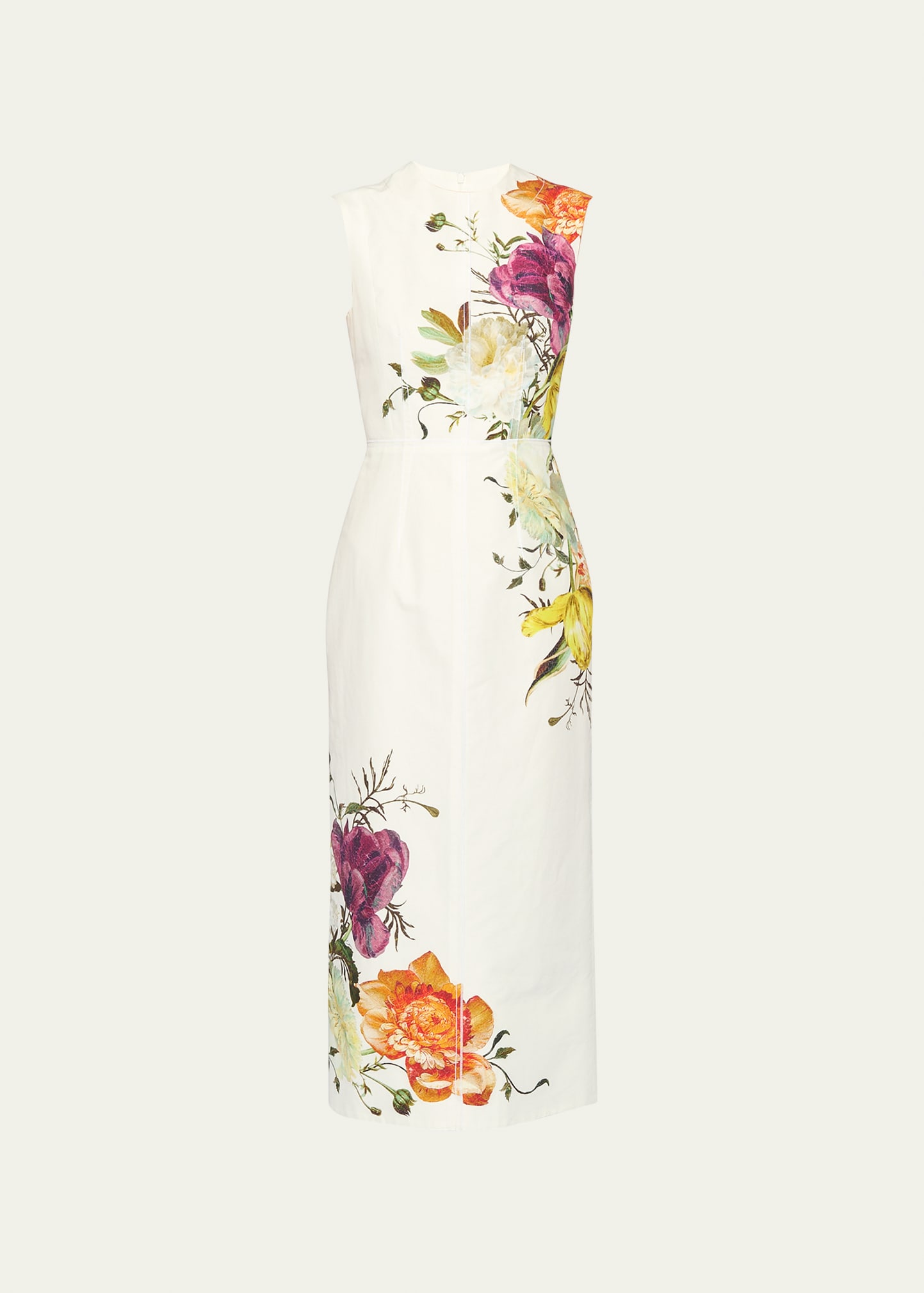 Erdem Sleeveless Midi Dress w/ Floral Details