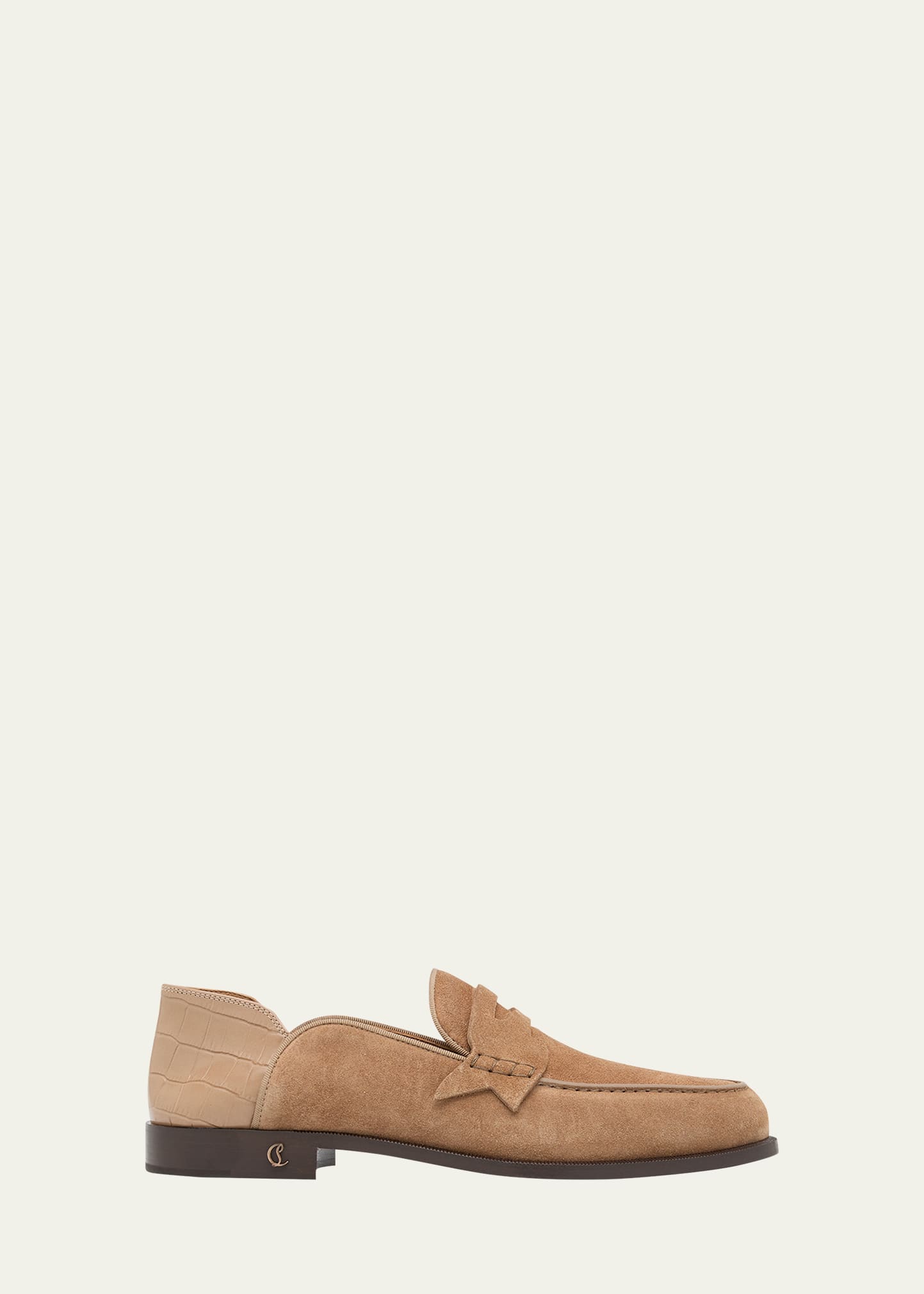 Christian Louboutin Men's Penny No Back Suede Penny Loafers In Roca