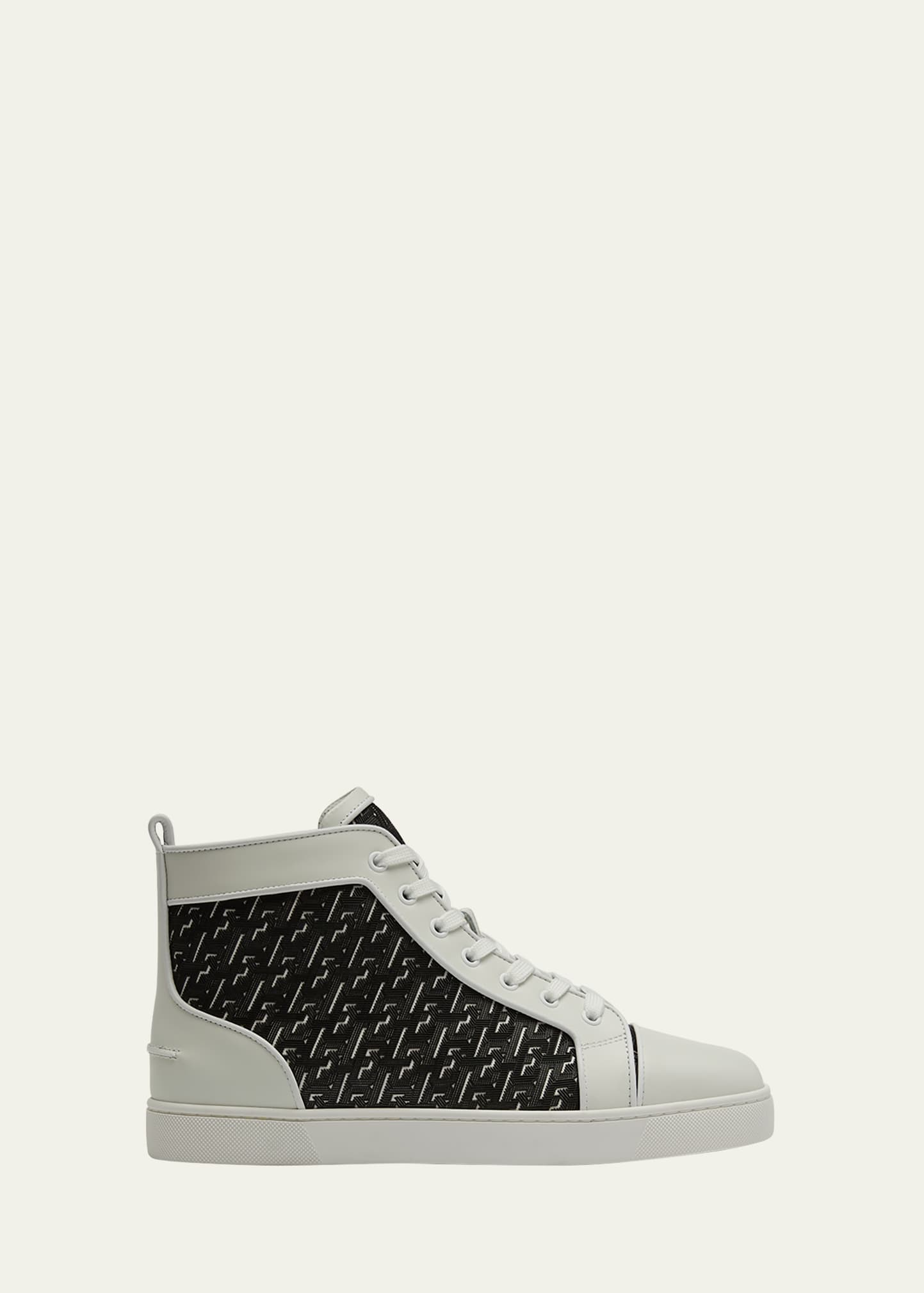 Christian Louboutin Men's Louis Orlato Suede Monogram High-Top Sneakers, Black/White, Men's, 13D, Sneakers & Trainers High Top Sneakers