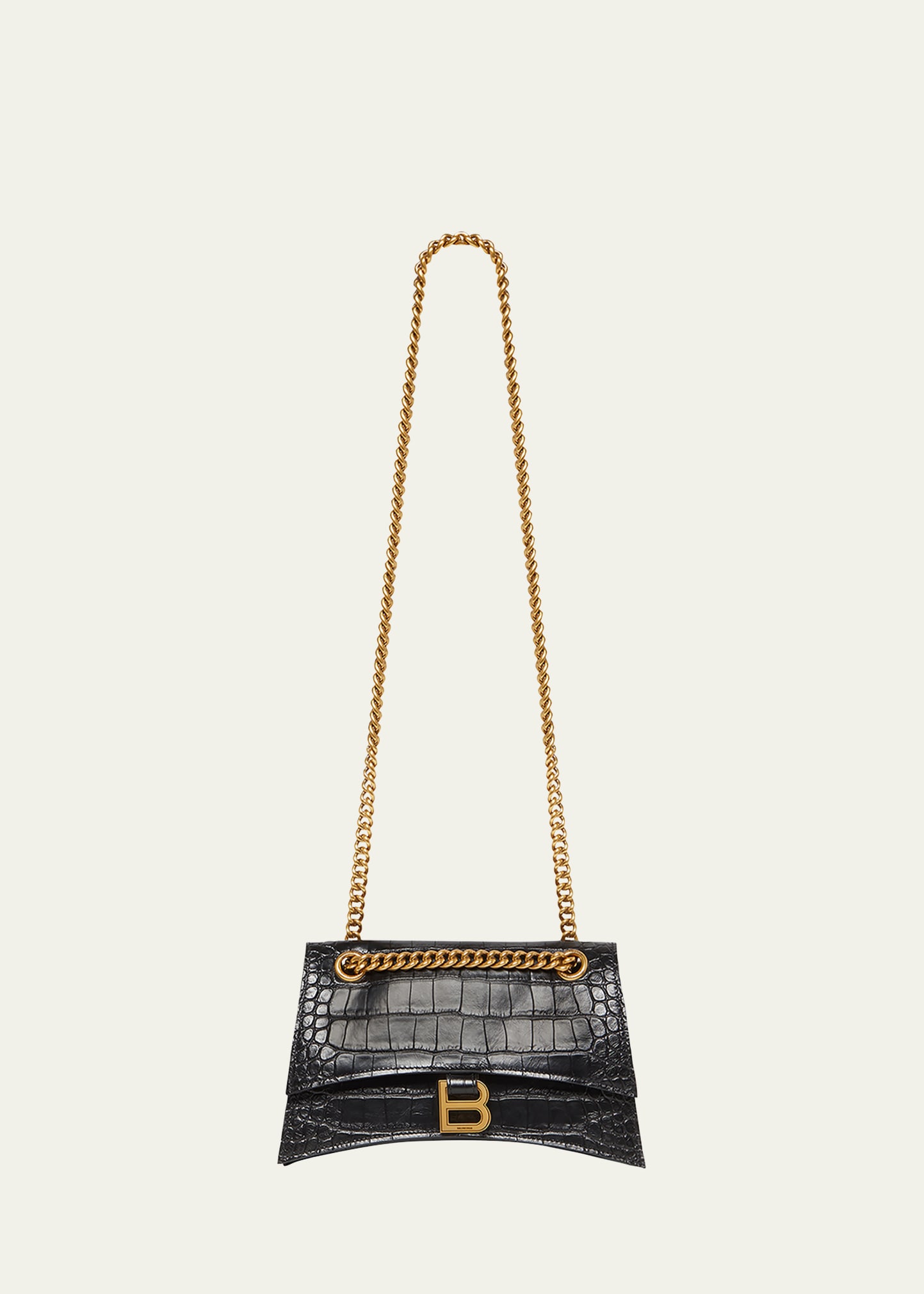 Balenciaga Crush Croc-embossed Small Shoulder Bag In Black
