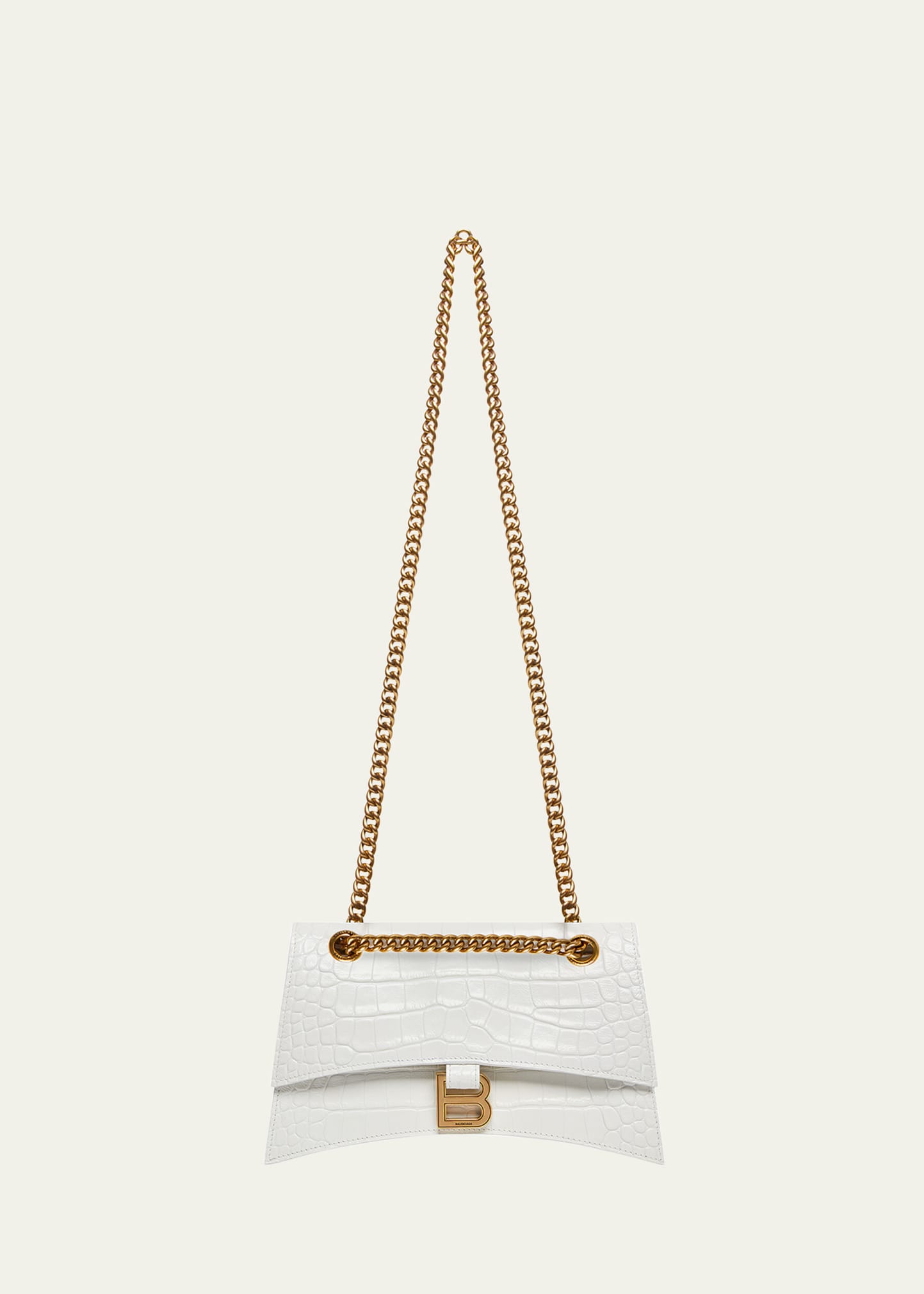 Shop Balenciaga Crush Croc-embossed Small Shoulder Bag In Optic White