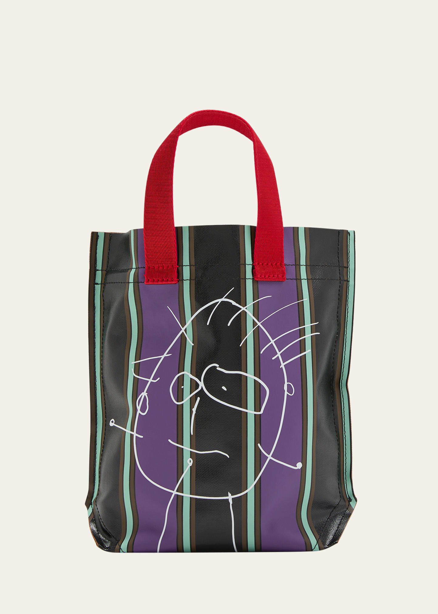 Plan C Mini Striped Printed Shopper Tote Bag In Rip02 Aubergine C