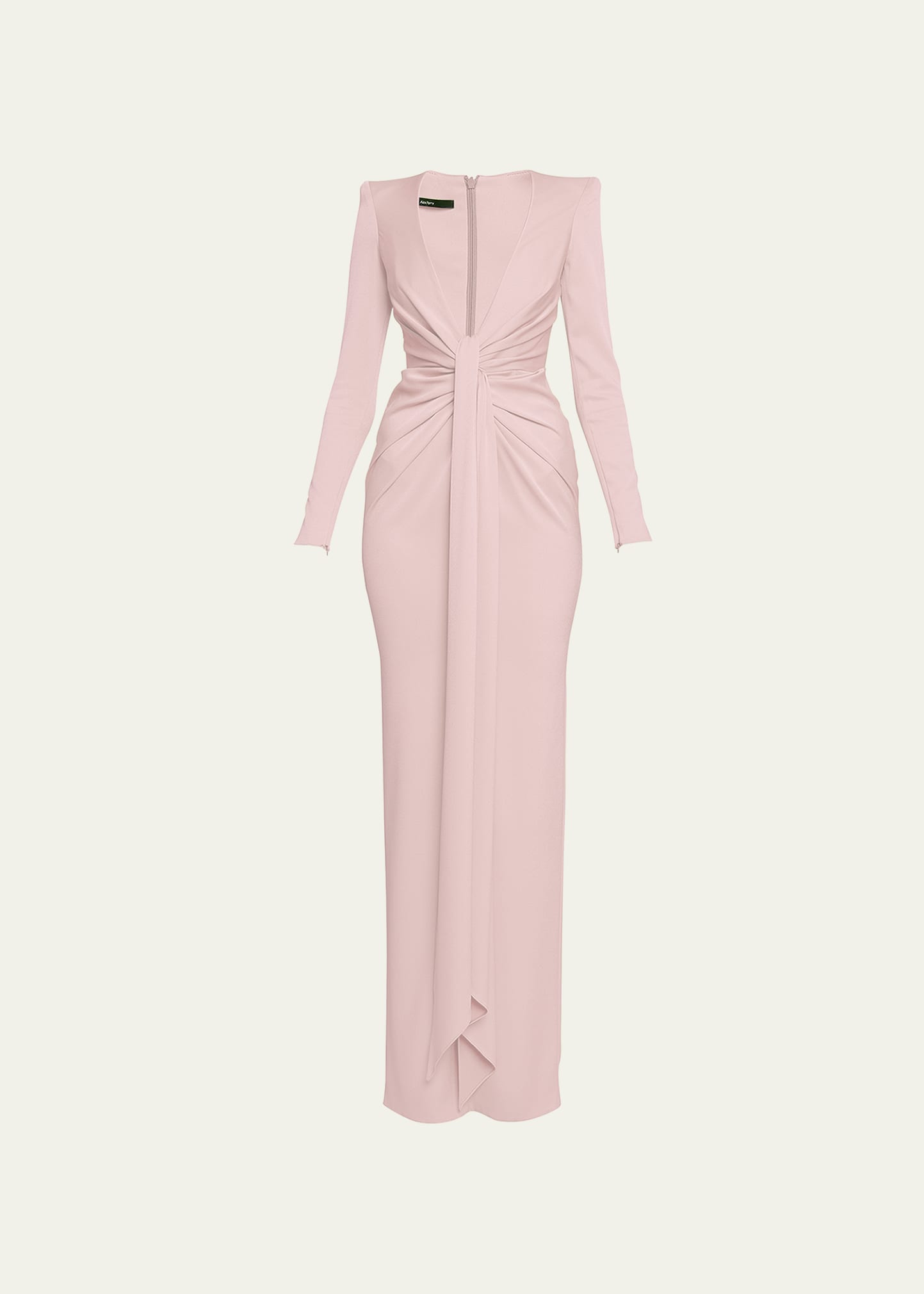 Alex Perry Plunging Tie-front String-shoulder Satin Crepe Column Gown In Light Pink