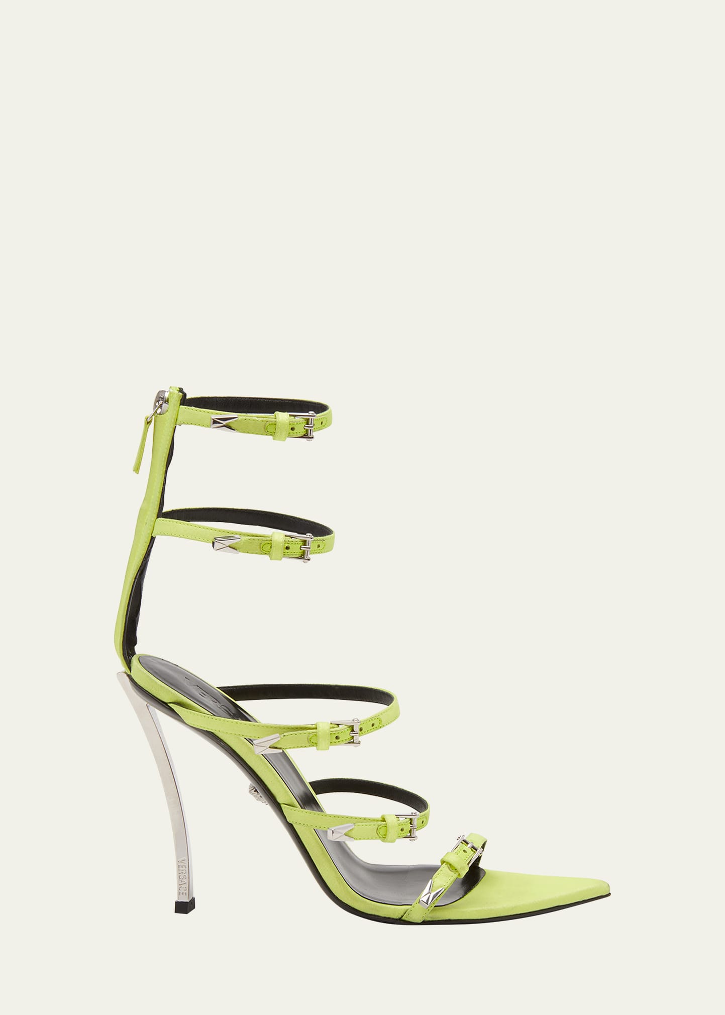 Versace Pin-point Leather Multi-strap Stiletto Sandals In Tropical Yellow P