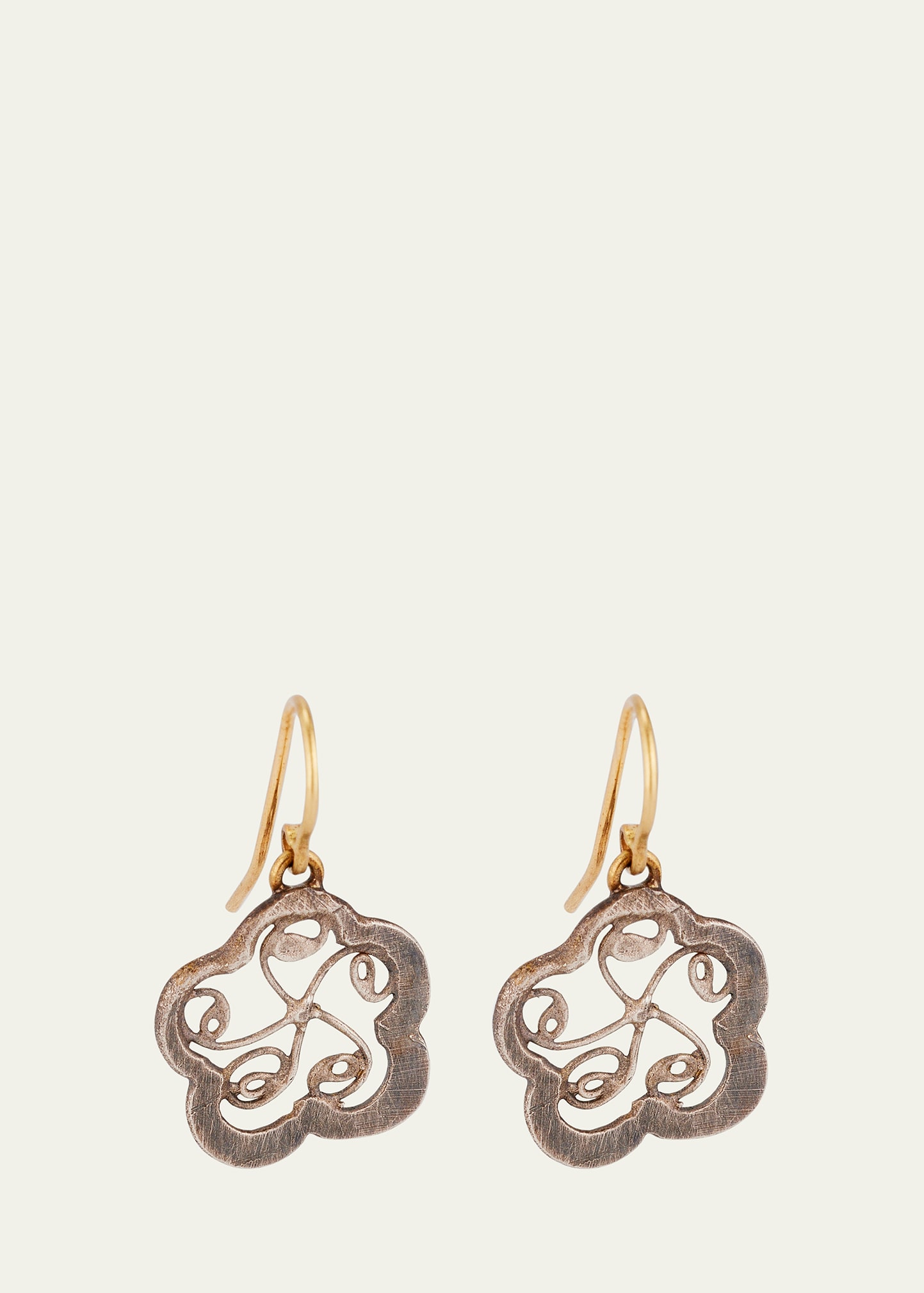18K Gold and Silver Dangly Flower Earrings