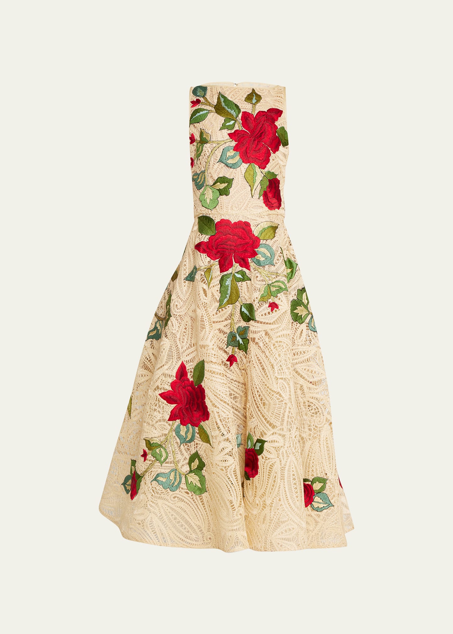 NAEEM KHAN OPEN-BACK TEA DRESS WITH FLORAL EMBROIDERY