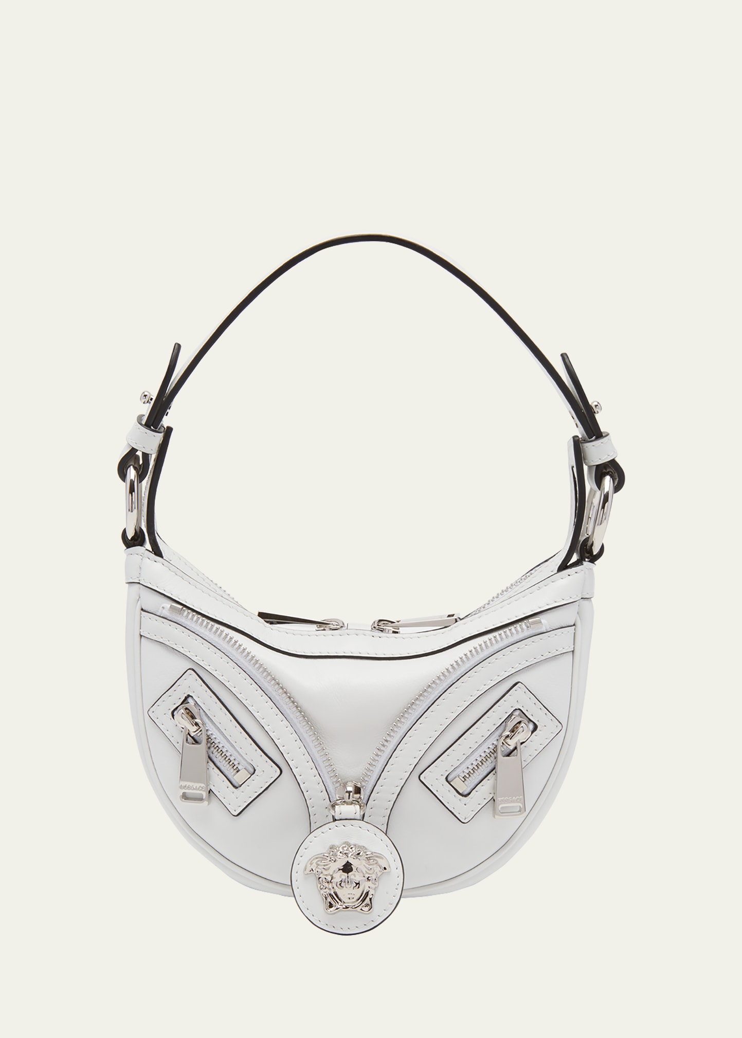 Versace Repeat Studded Leather Hobo Bag In 1w00p Optical Whi