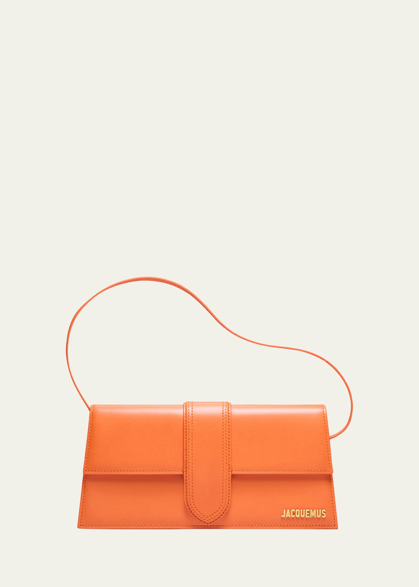 Shop Jacquemus Le Bambino Long Leather Shoulder Bag In Orange