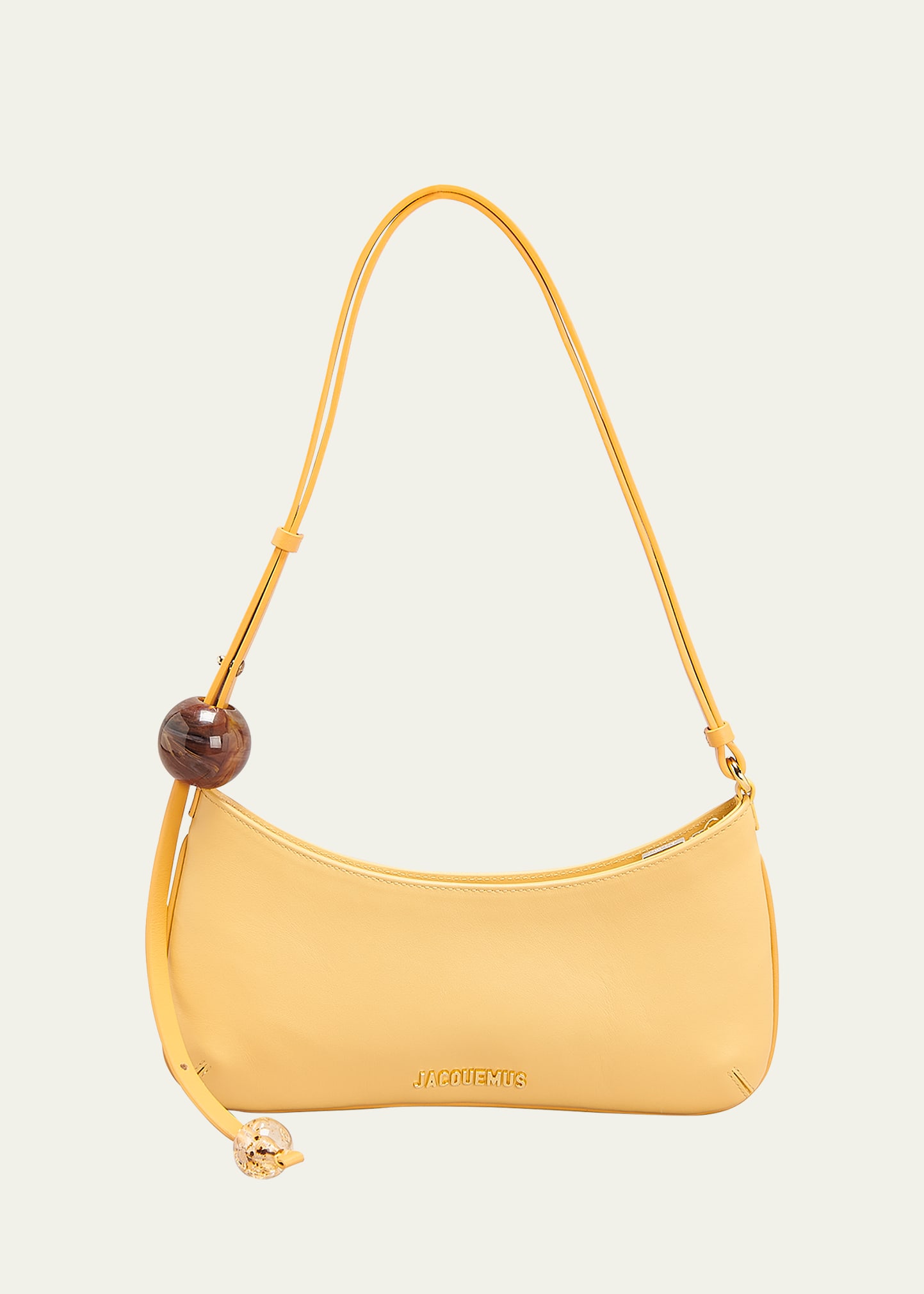 Jacquemus Le Bisou Perle Leather Shoulder Bag In Dusty Yellow