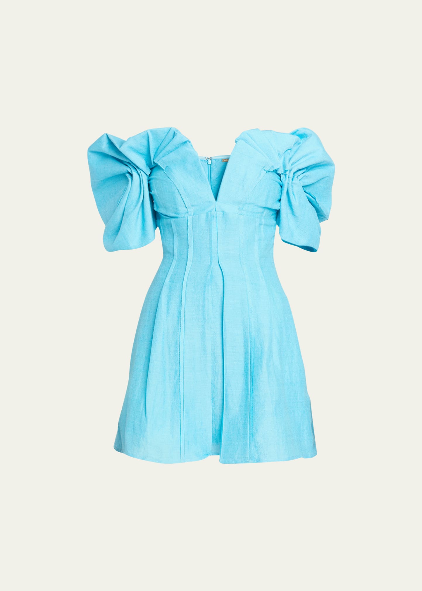 Cult Gaia Asal Ruffled Off-shoulder Mini Silk Dress In Nile