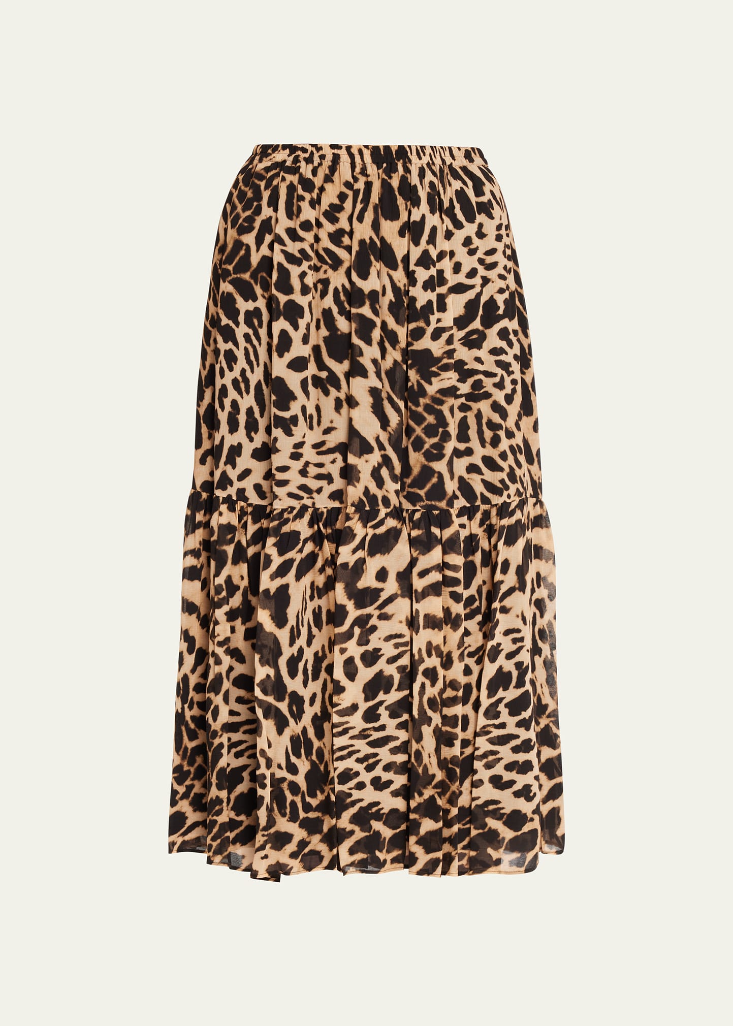 Kobi Halperin Animal-Print Tiered Pull-On Midi Skirt