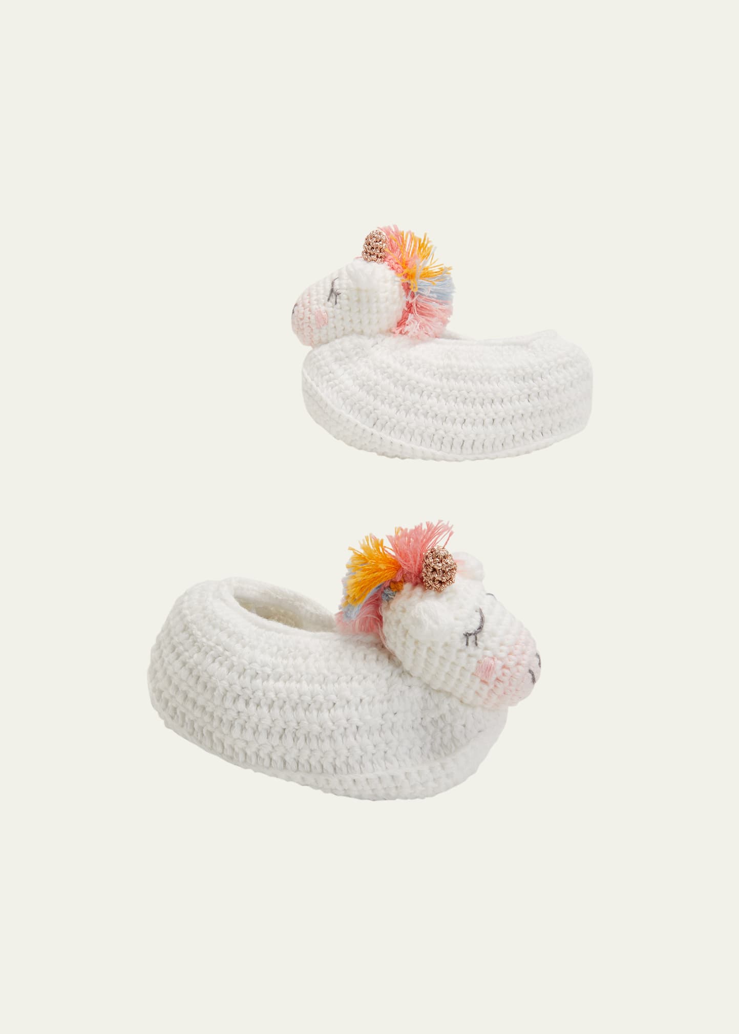 Albetta Cotton Crochet Unicorn Booties, Baby In White
